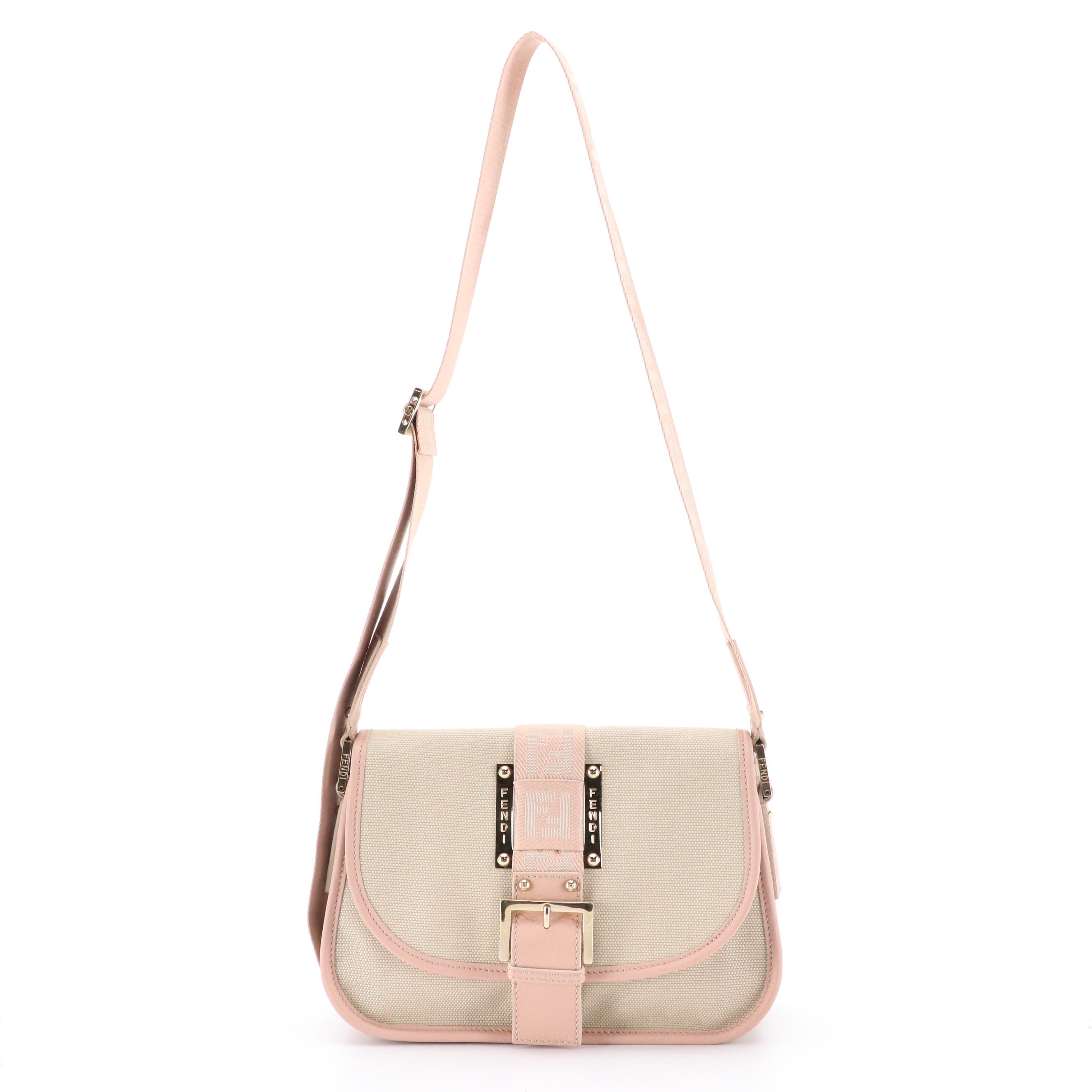 Fendi Canvas and Leather Crossbody Saddle Bag