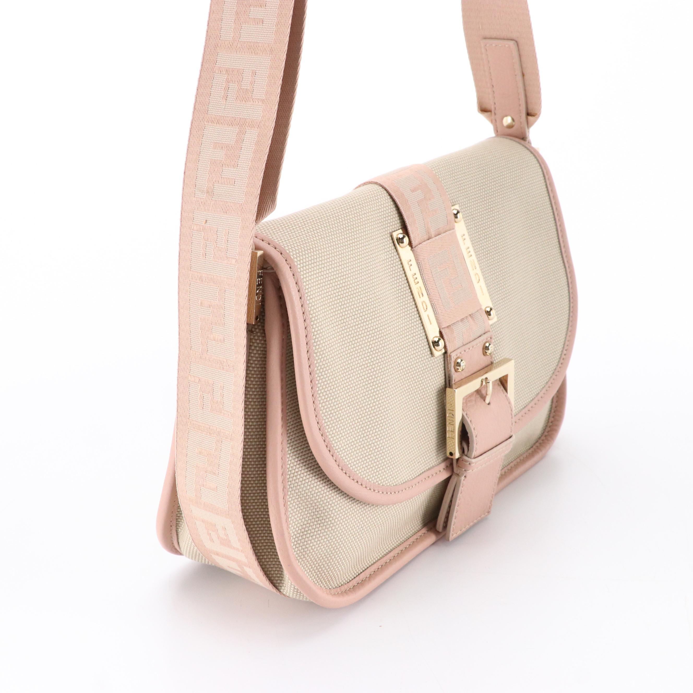 Fendi Canvas and Leather Crossbody Saddle Bag
