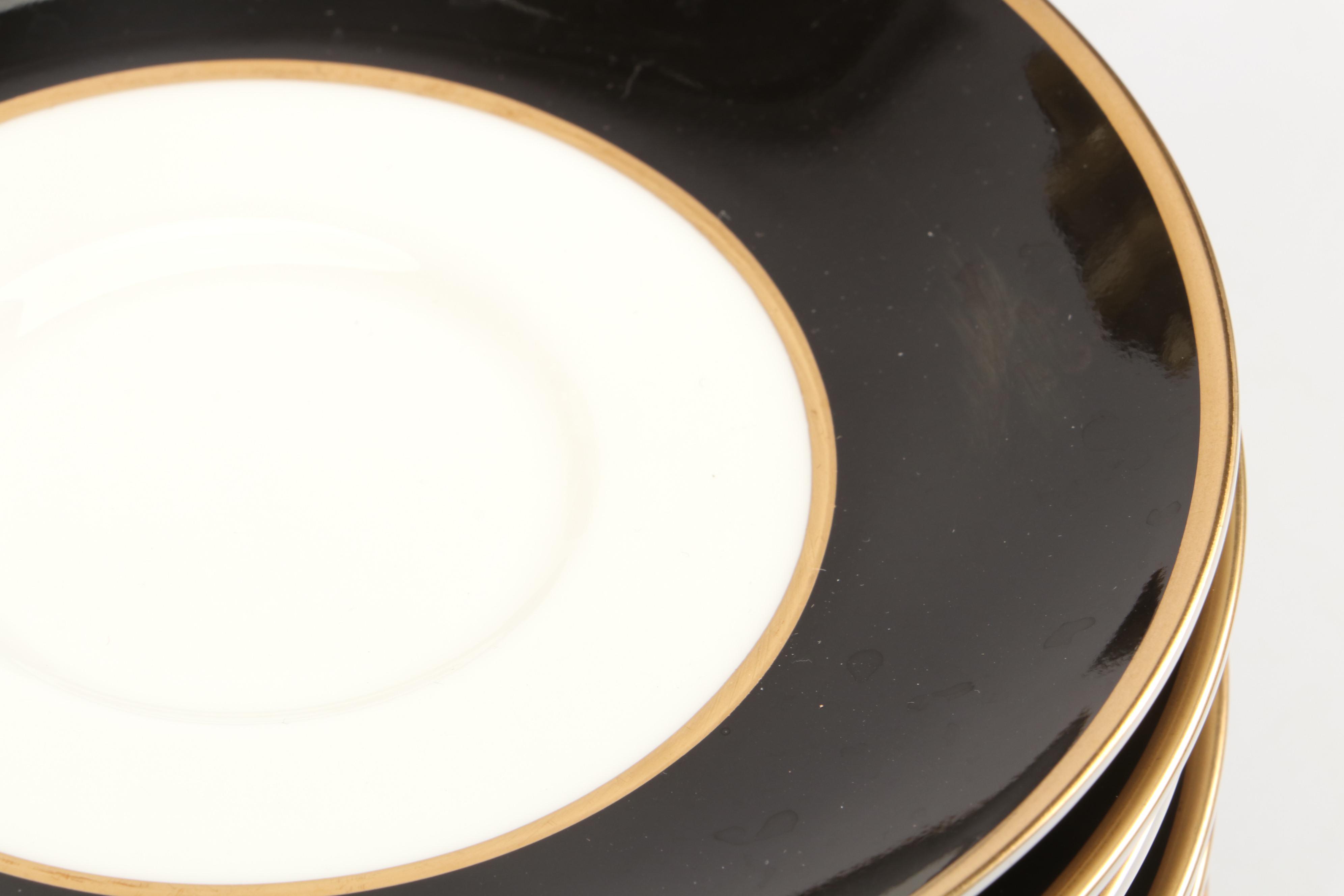 Mikasa "Onyx" Black and Gold Porcelain Dinnerware with Fluted Glass