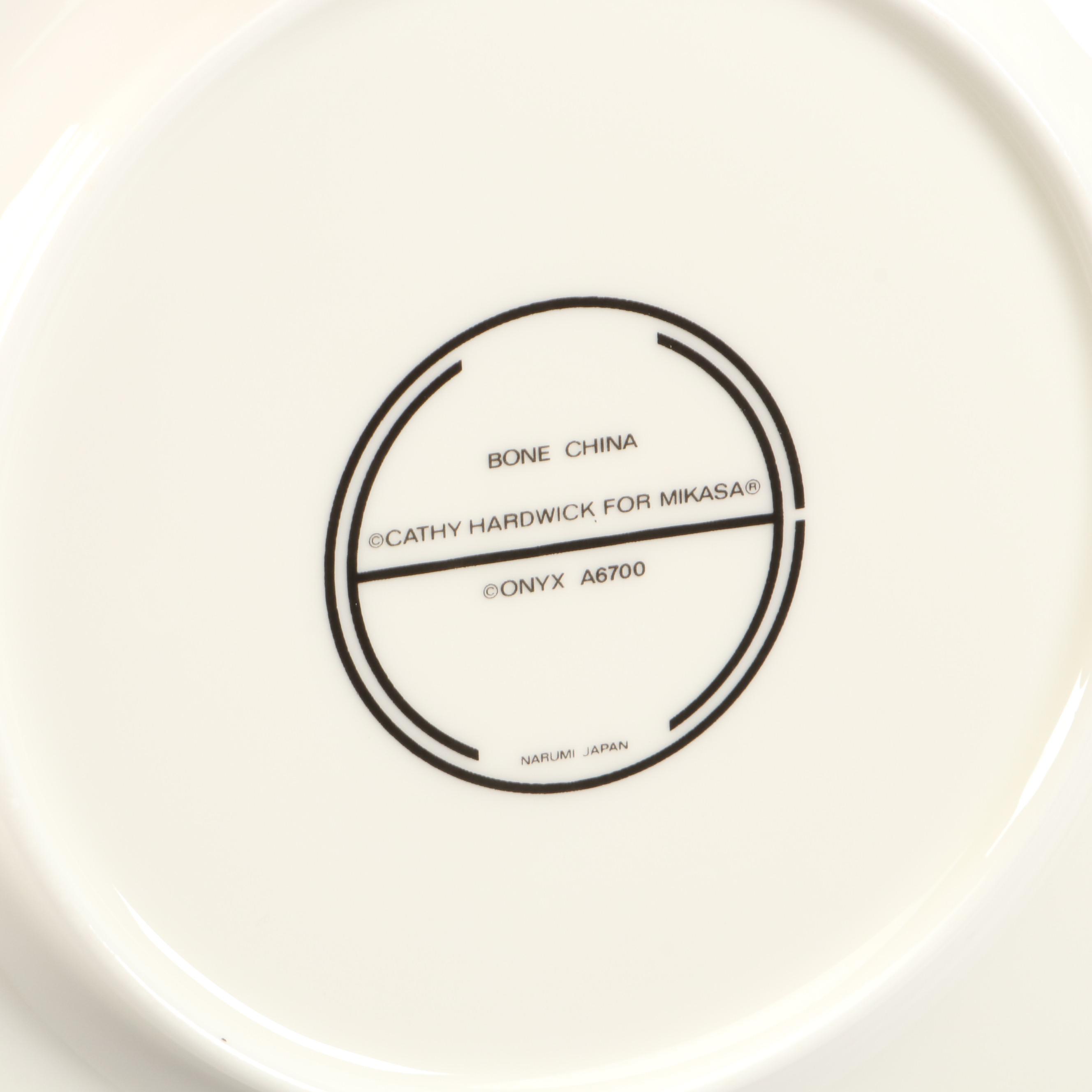 Mikasa "Onyx" Black and Gold Porcelain Dinnerware with Fluted Glass Plates