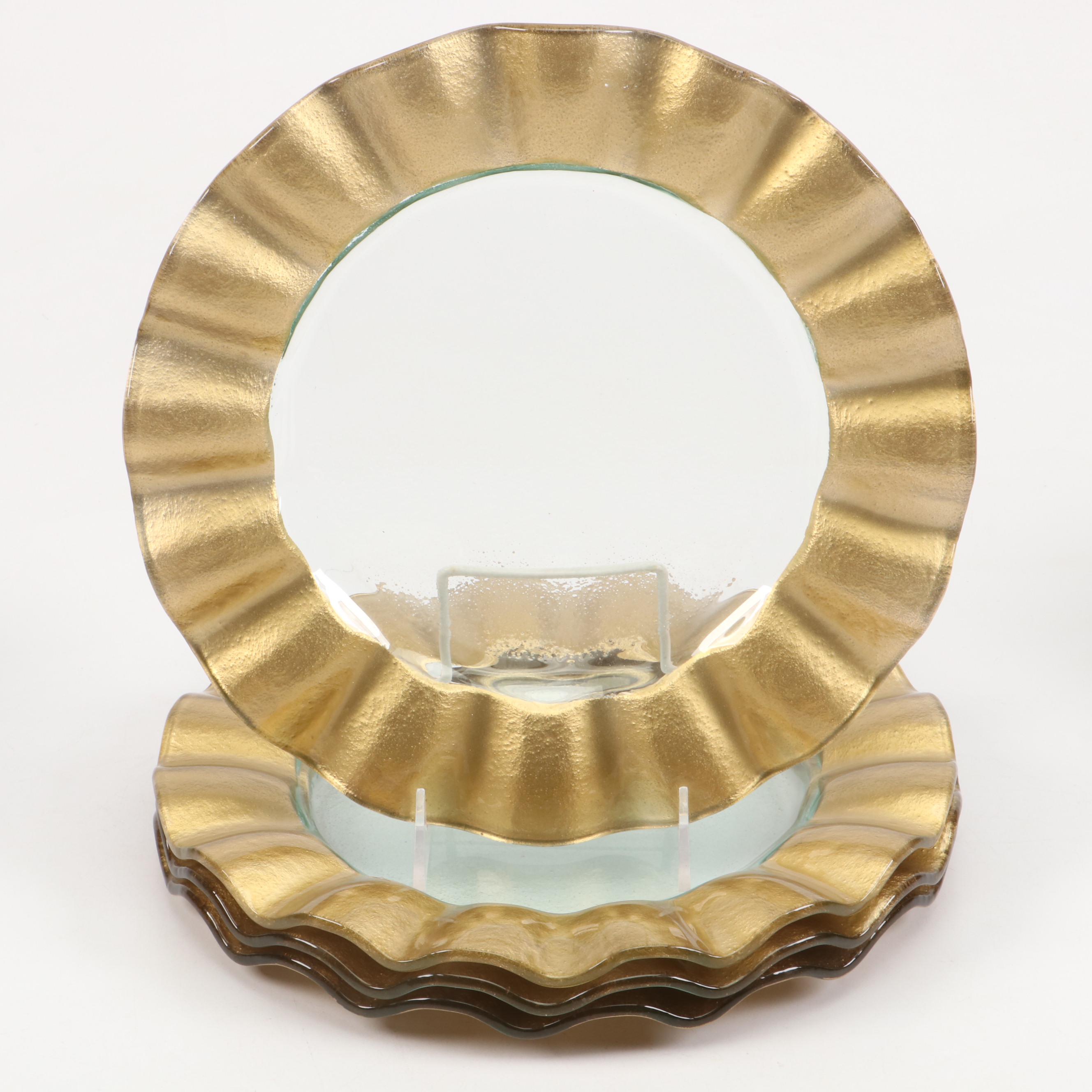 Mikasa "Onyx" Black and Gold Porcelain Dinnerware with Fluted Glass Plates