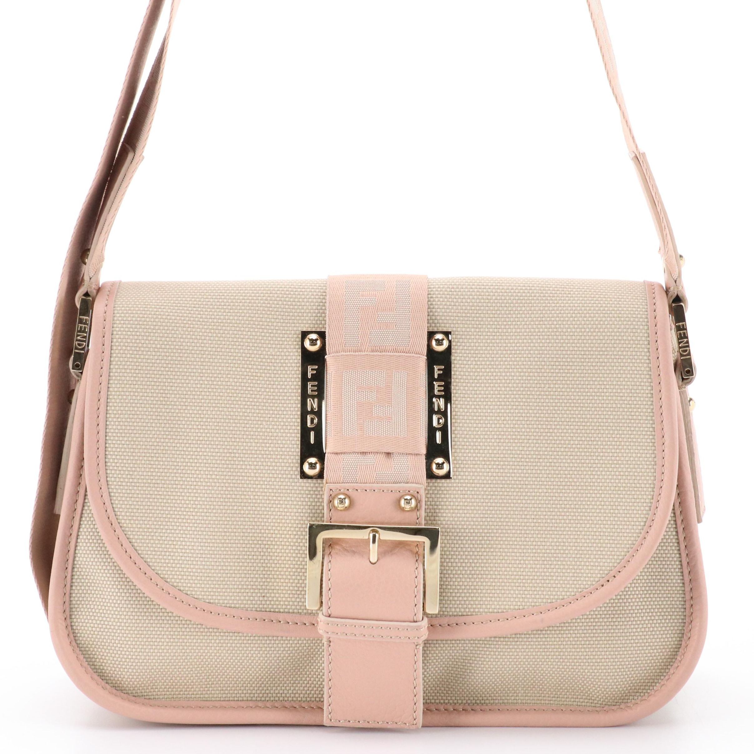 Fendi Canvas and Leather Crossbody Saddle Bag