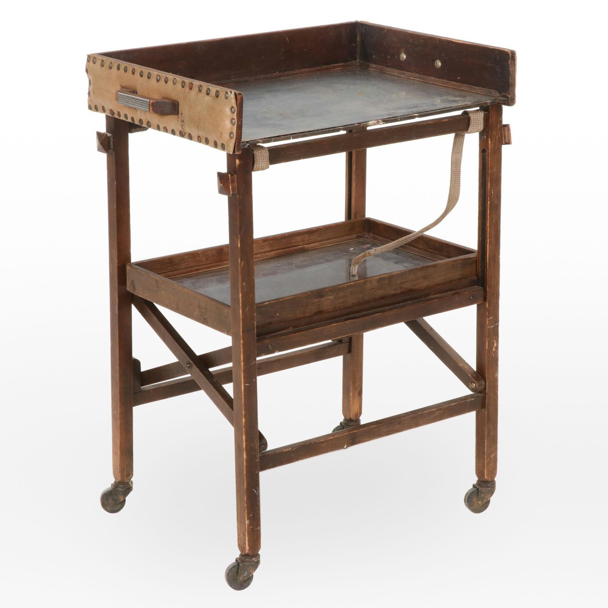 Rustic Rolling Folding Two Tier Cart