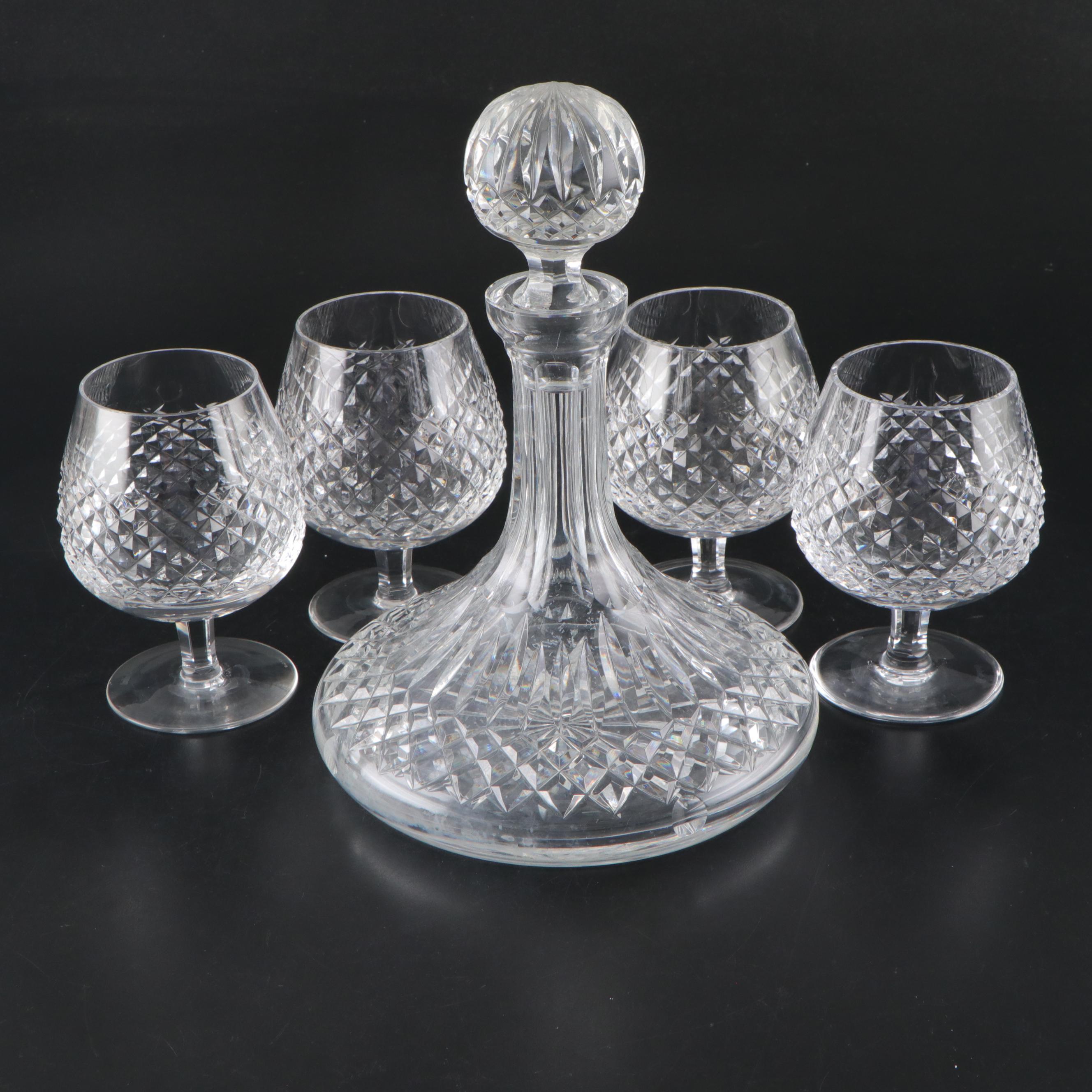 Waterford Crystal "Lismore" Ship's Decanter with "Alana" Brandy Glasses
