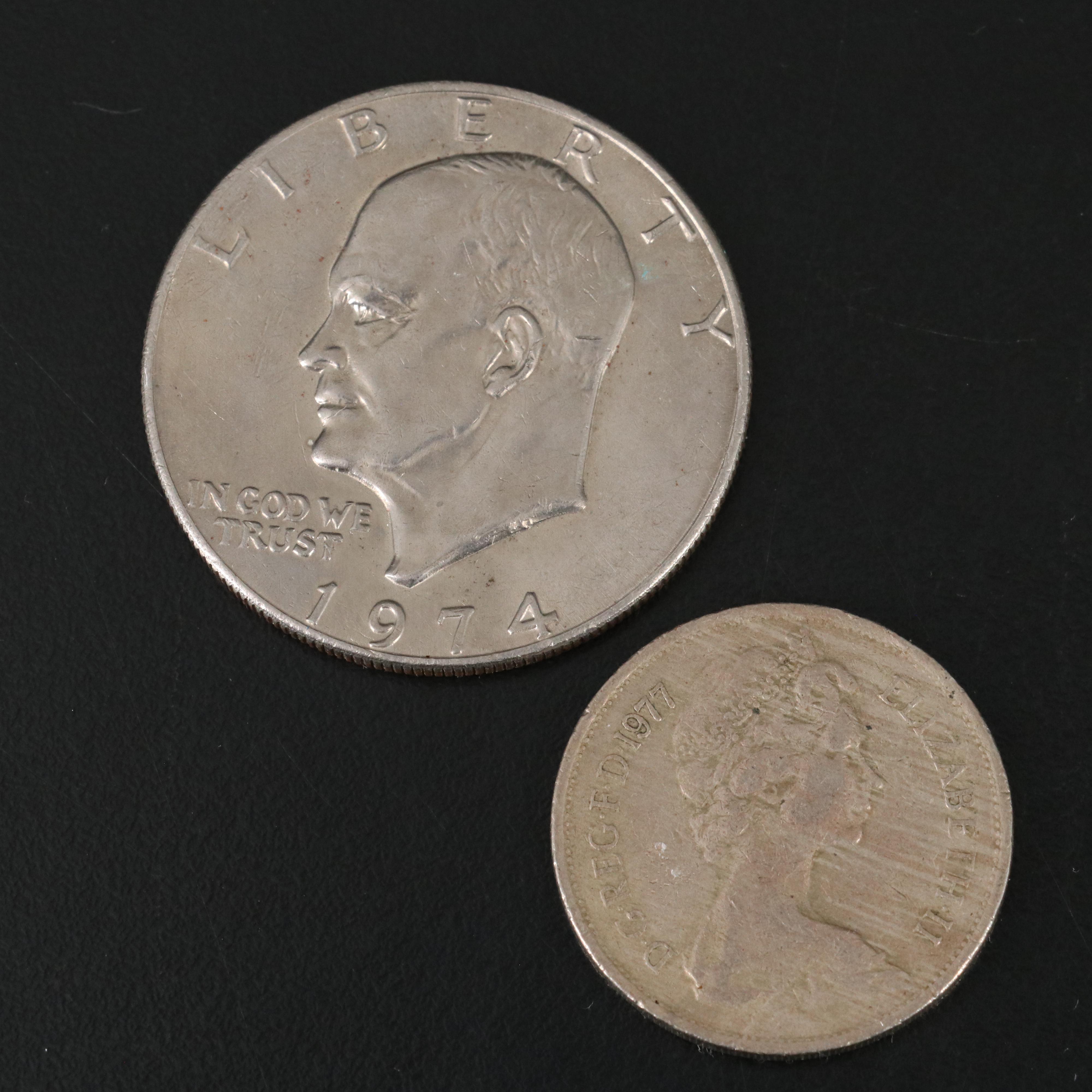 Collection of Six U.S. Dollar Coins and Two Foreign Coins