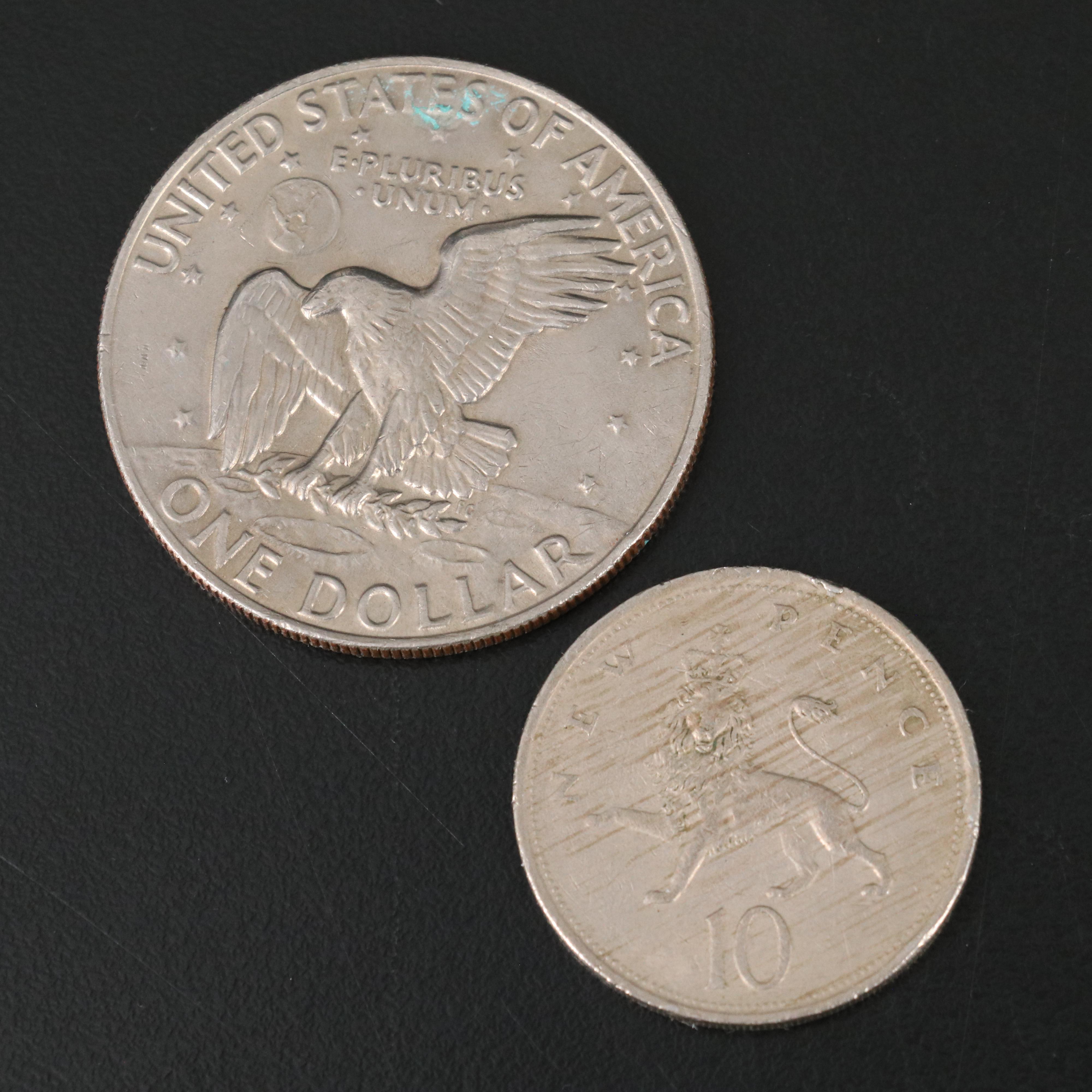 Collection of Six U.S. Dollar Coins and Two Foreign Coins