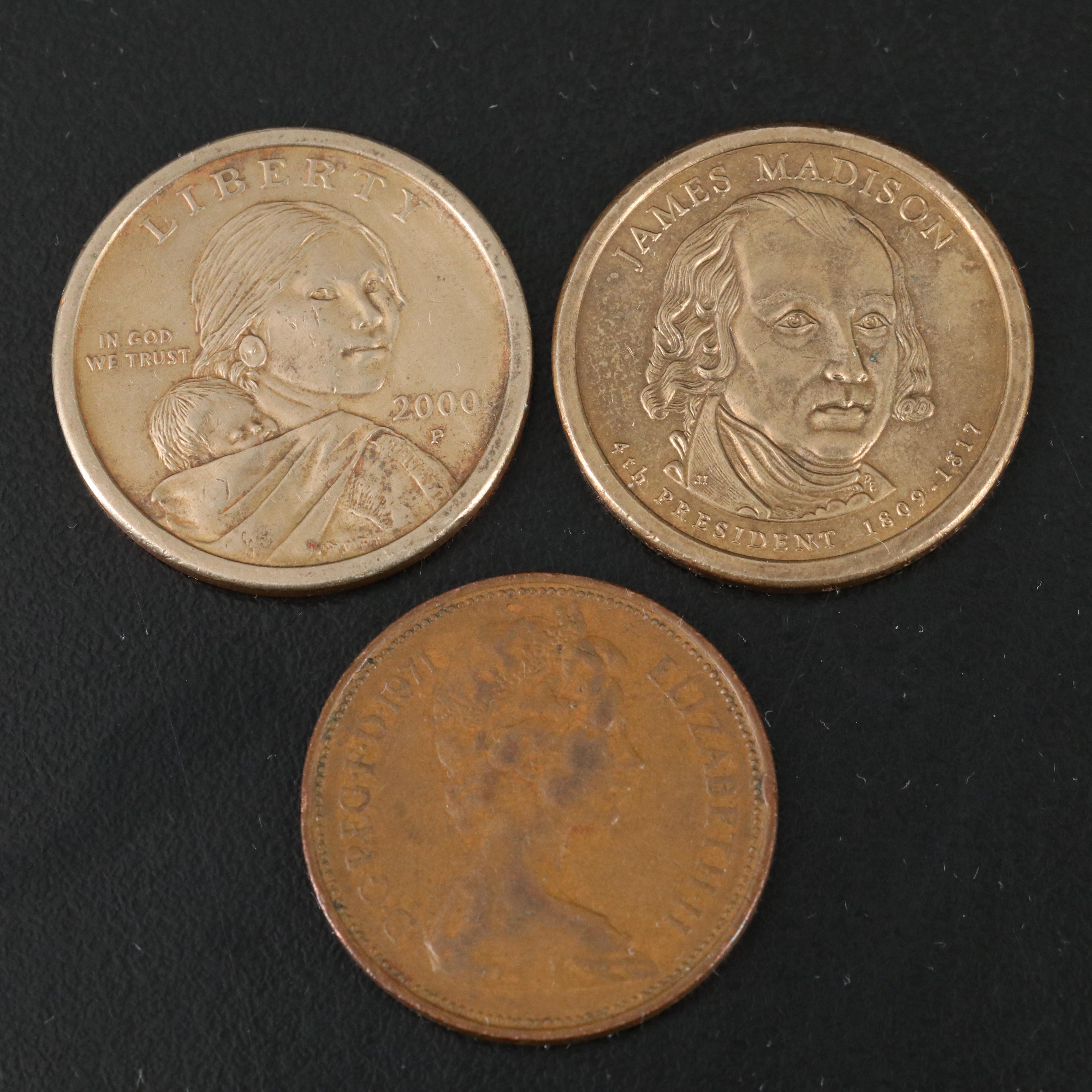 Collection of Six U.S. Dollar Coins and Two Foreign Coins