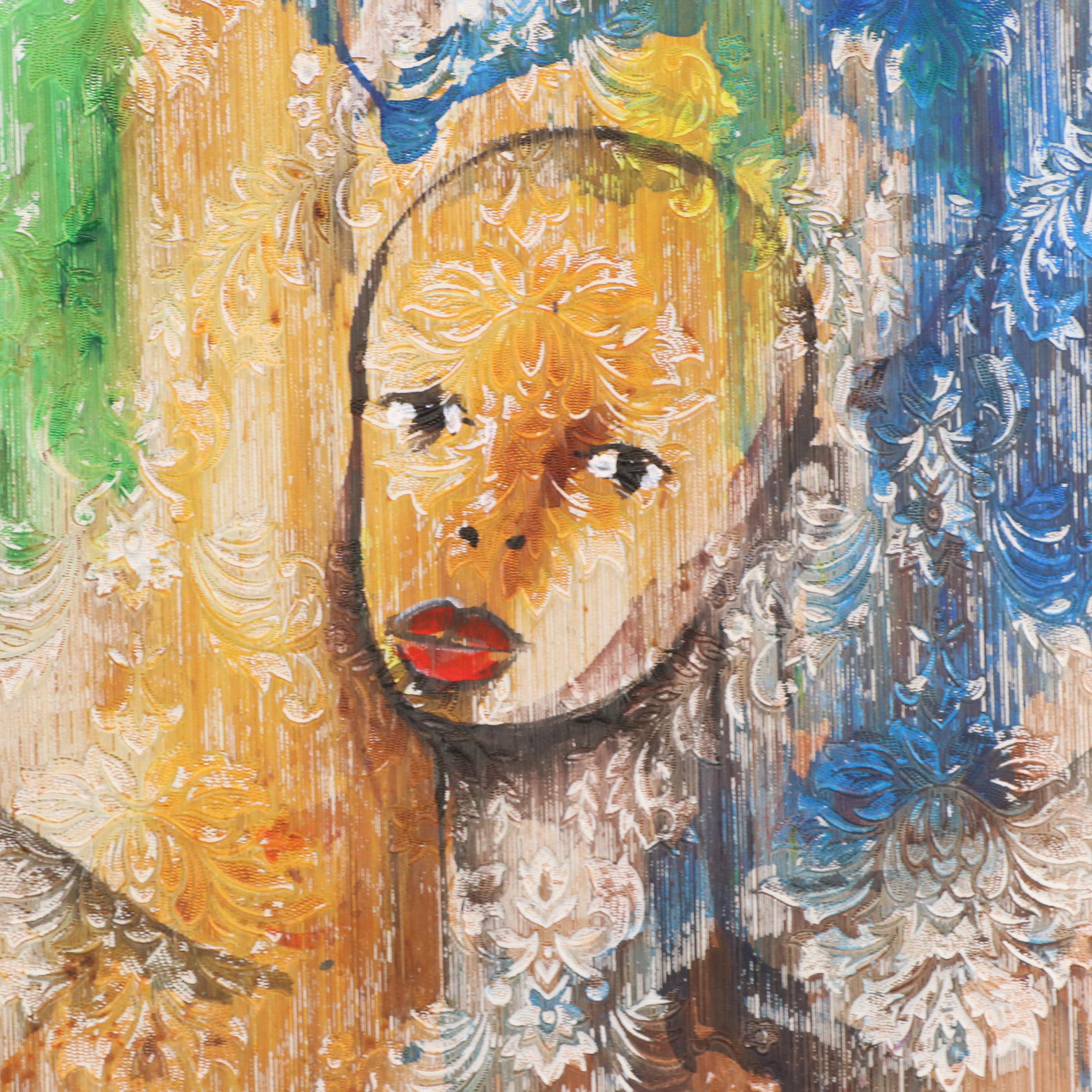 Abiola Idowu Stylized Acrylic Portrait "Full Moon," 2024