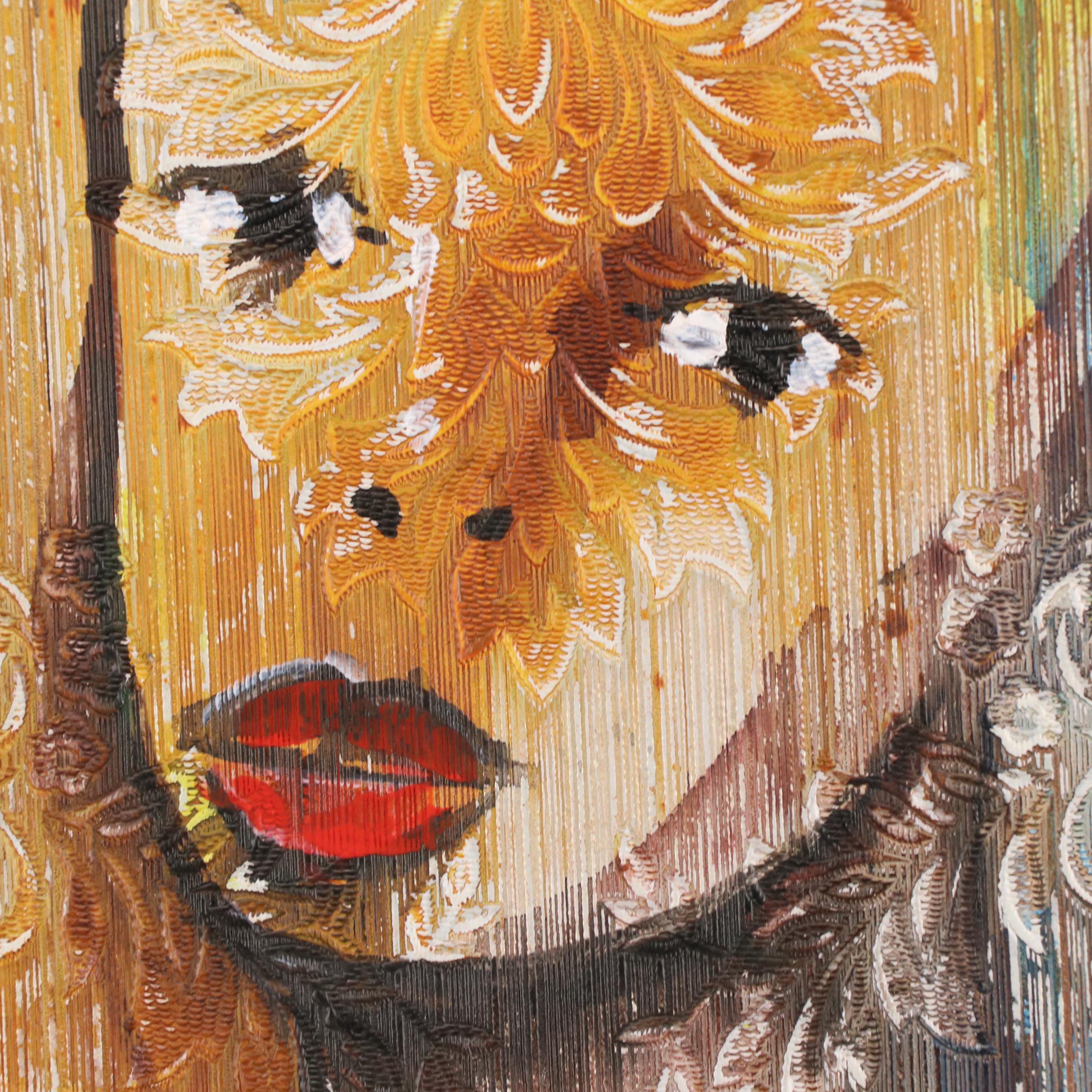 Abiola Idowu Stylized Acrylic Portrait "Full Moon," 2024