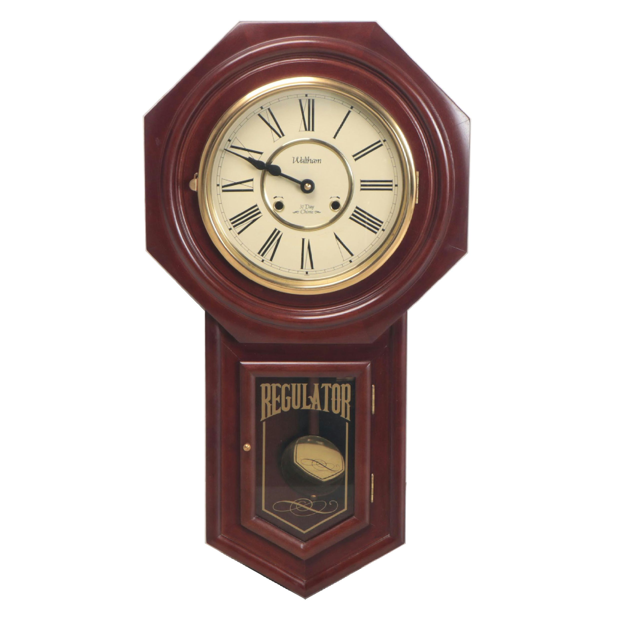 Waltham Wooden 31 Day Regulator Wall Clock, Late 20th Century