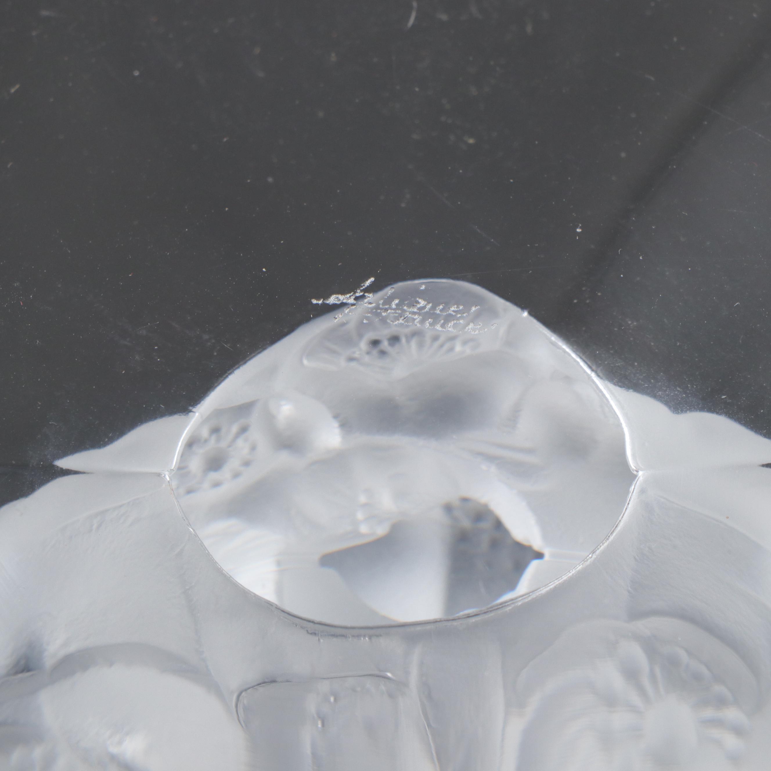 Lalique "Mesanges" Frosted and Clear Crystal Single Light Candlesticks, 1945–77