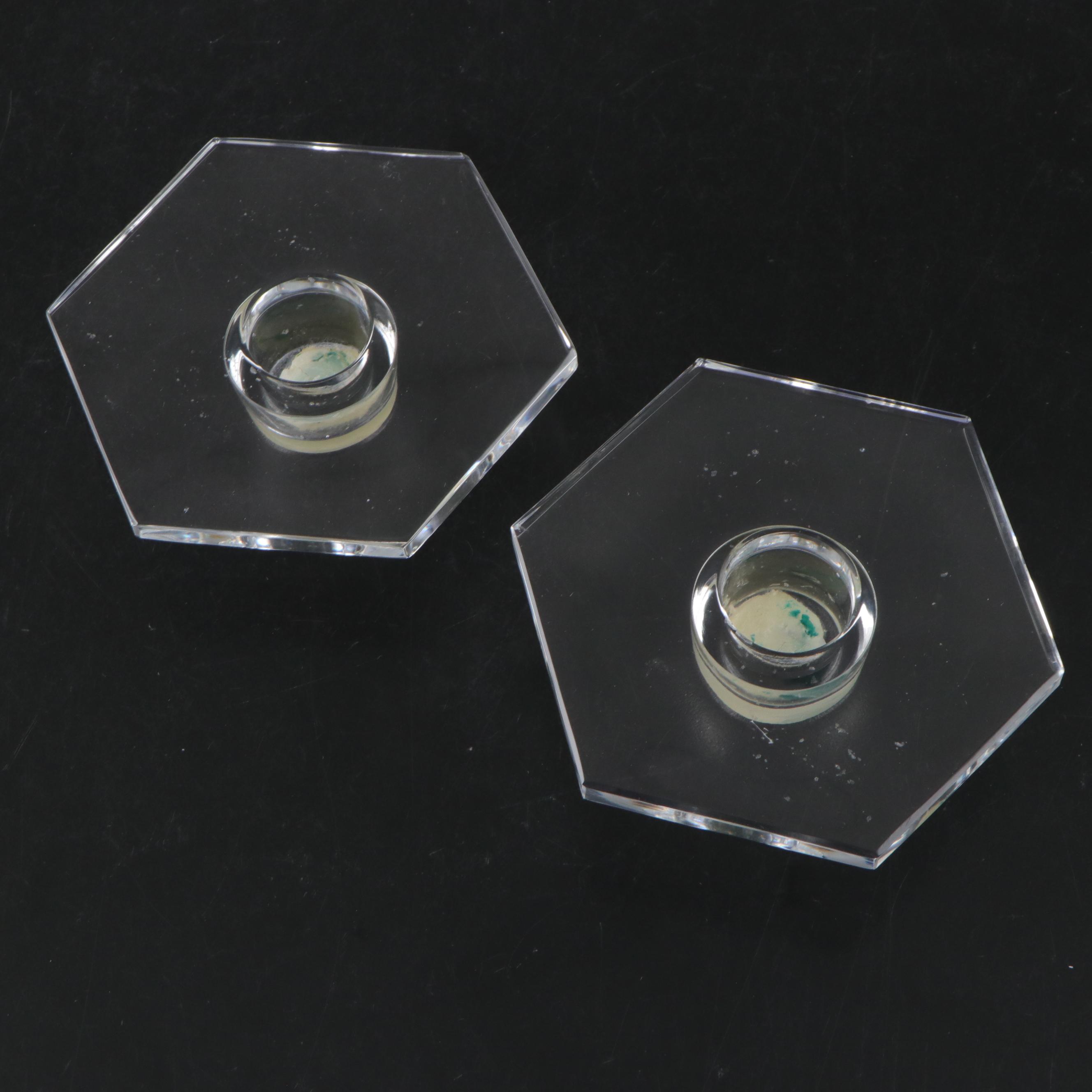 Lalique "Mesanges" Frosted and Clear Crystal Single Light Candlesticks, 1945–77