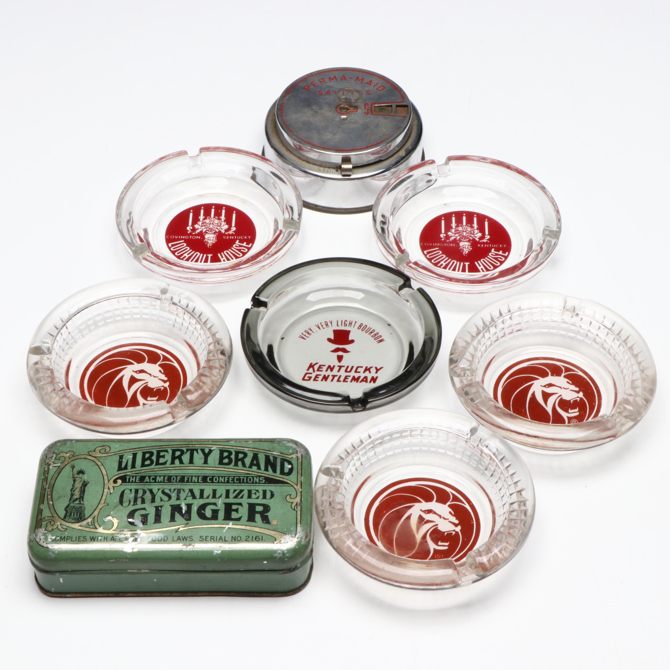 Add-O-Bank From Perma-Maid Savings with Ashtrays and Liberty Brand Candy Box