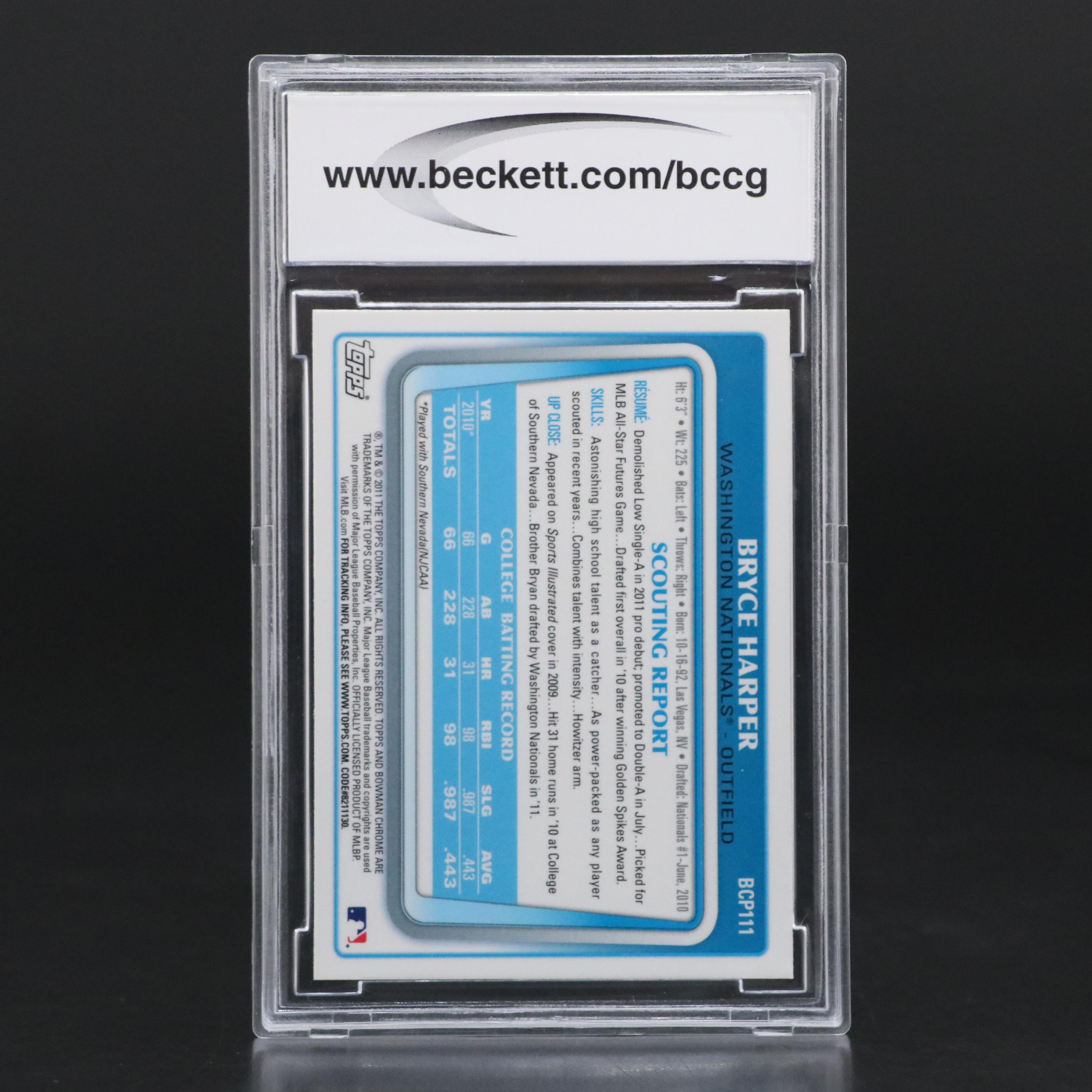 2011 Bowman Chrome Bryce Harper Prospects Baseball Card #BCP111 Graded BCCG 10