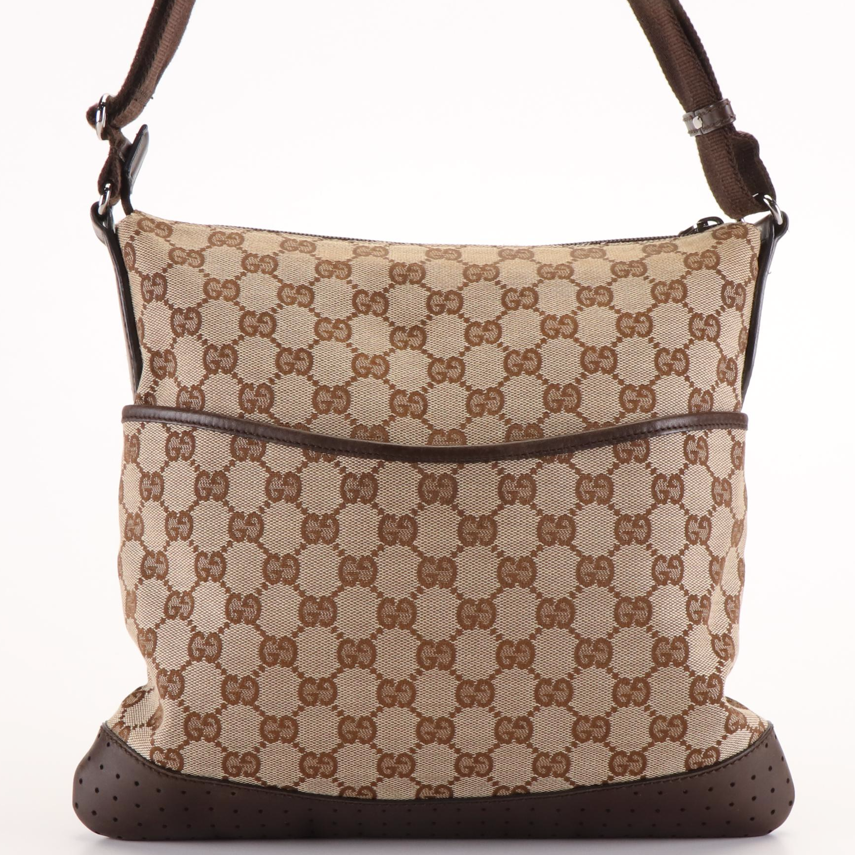 Gucci GG Messenger Bag in Leather Trimmed Coated Canvas