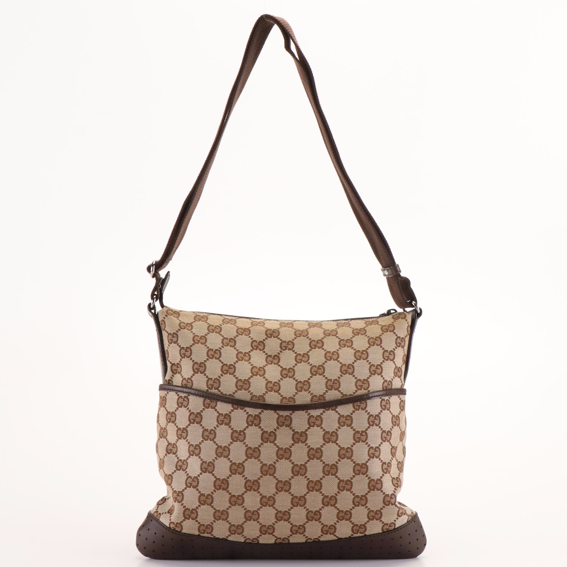 Gucci GG Messenger Bag in Leather Trimmed Coated Canvas