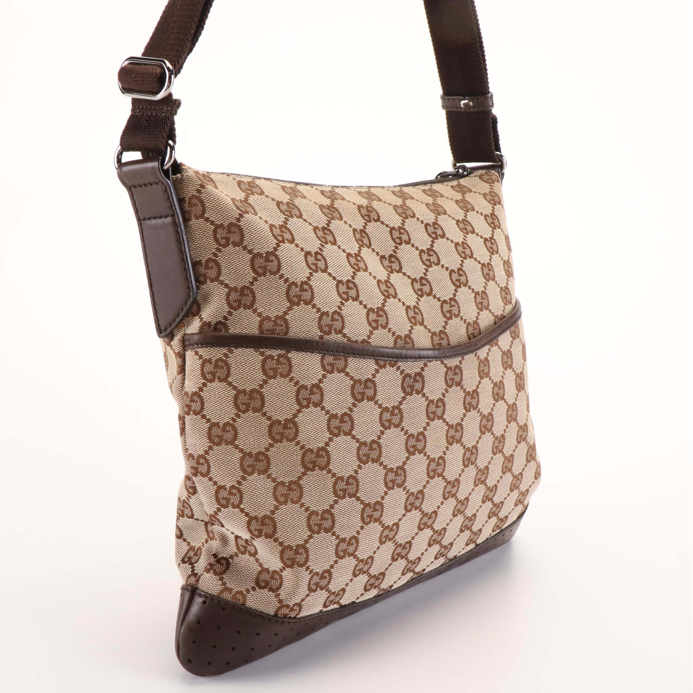 Gucci GG Messenger Bag in Leather Trimmed Coated Canvas