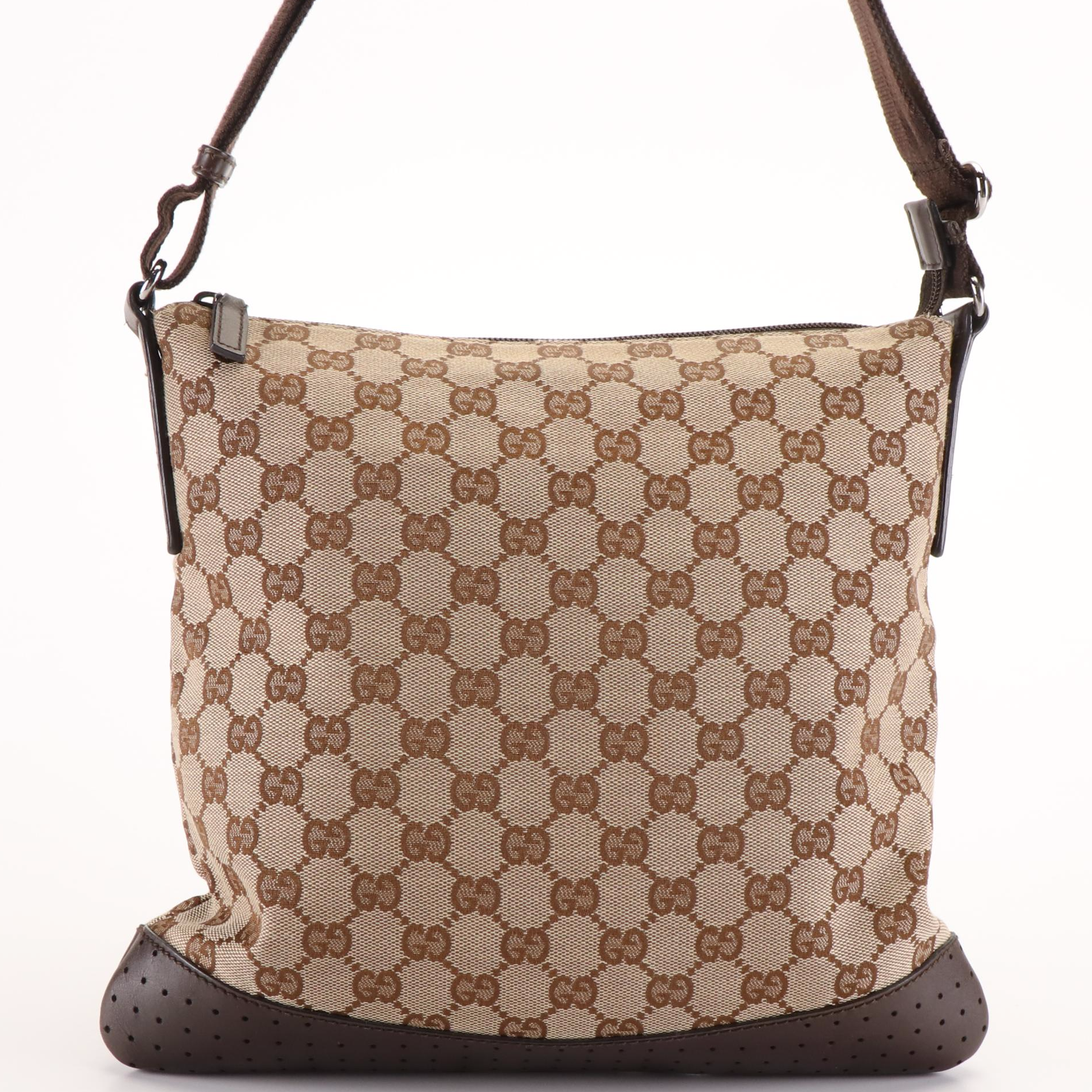 Gucci GG Messenger Bag in Leather Trimmed Coated Canvas