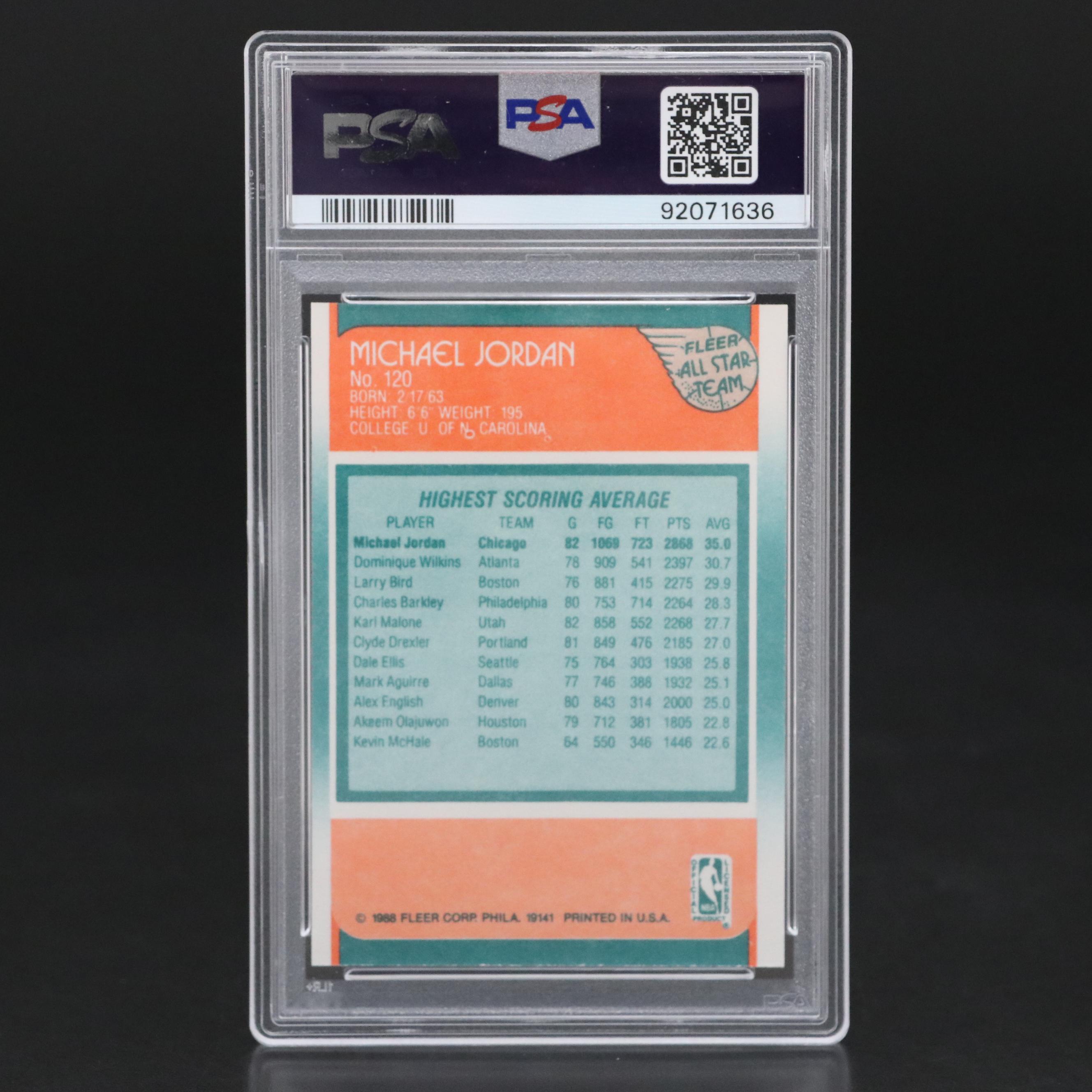 1988 Fleer Michael Jordan All-Star Basketball Card #120 Graded PSA 7 Near-Mint