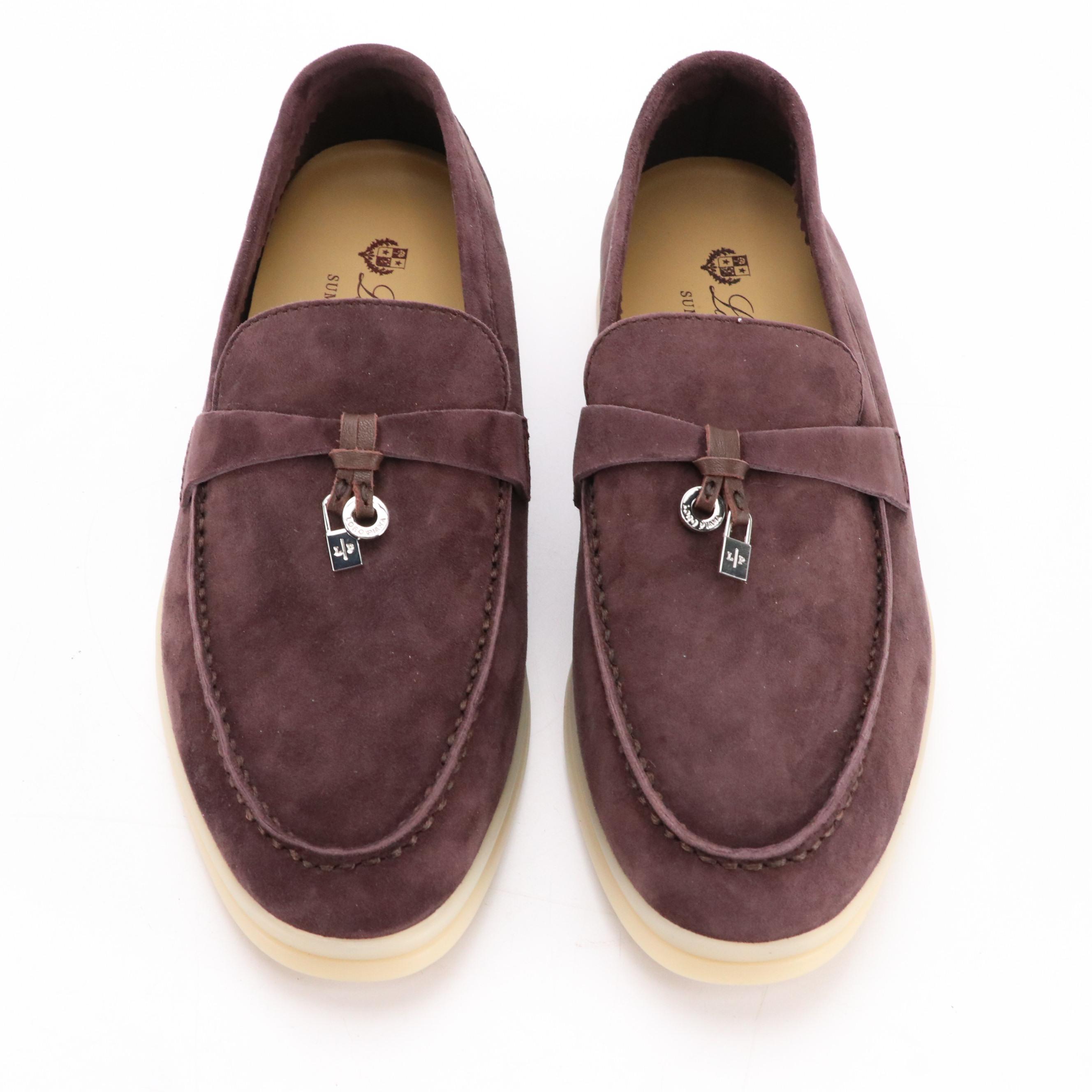 Loro Piana Chocolate Brown Suede Summer Charms Walk Loafers in Box