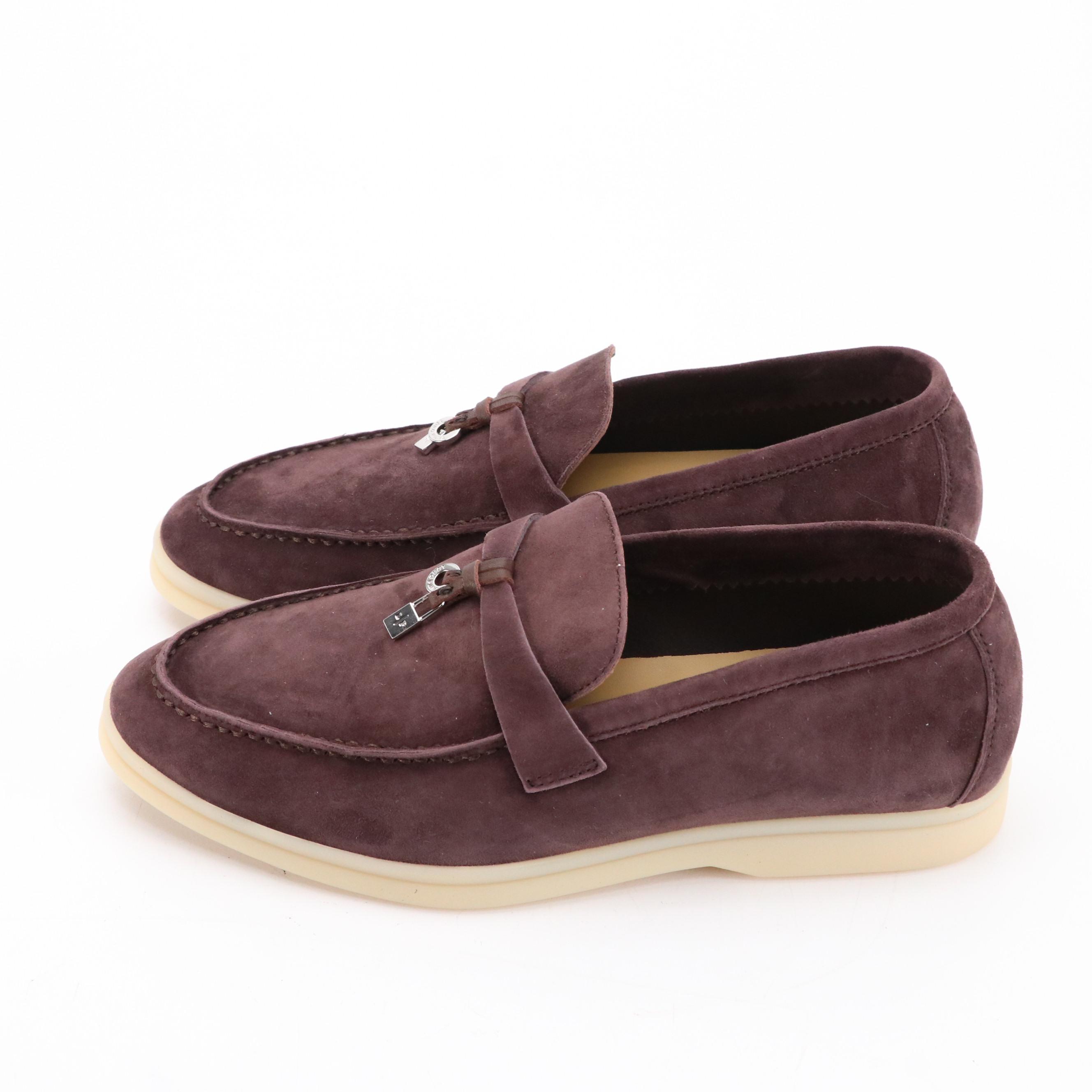 Loro Piana Chocolate Brown Suede Summer Charms Walk Loafers in Box