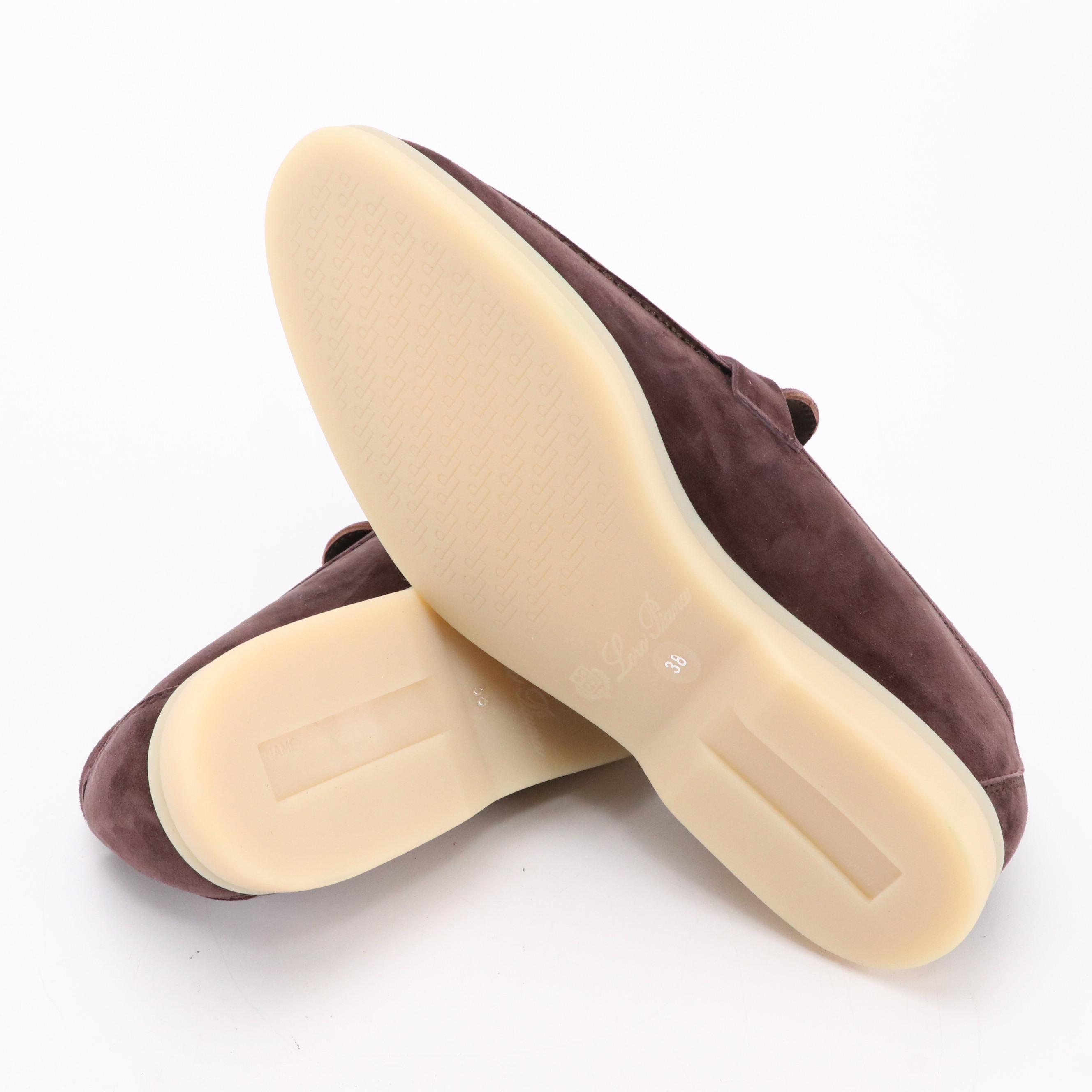 Loro Piana Chocolate Brown Suede Summer Charms Walk Loafers in Box