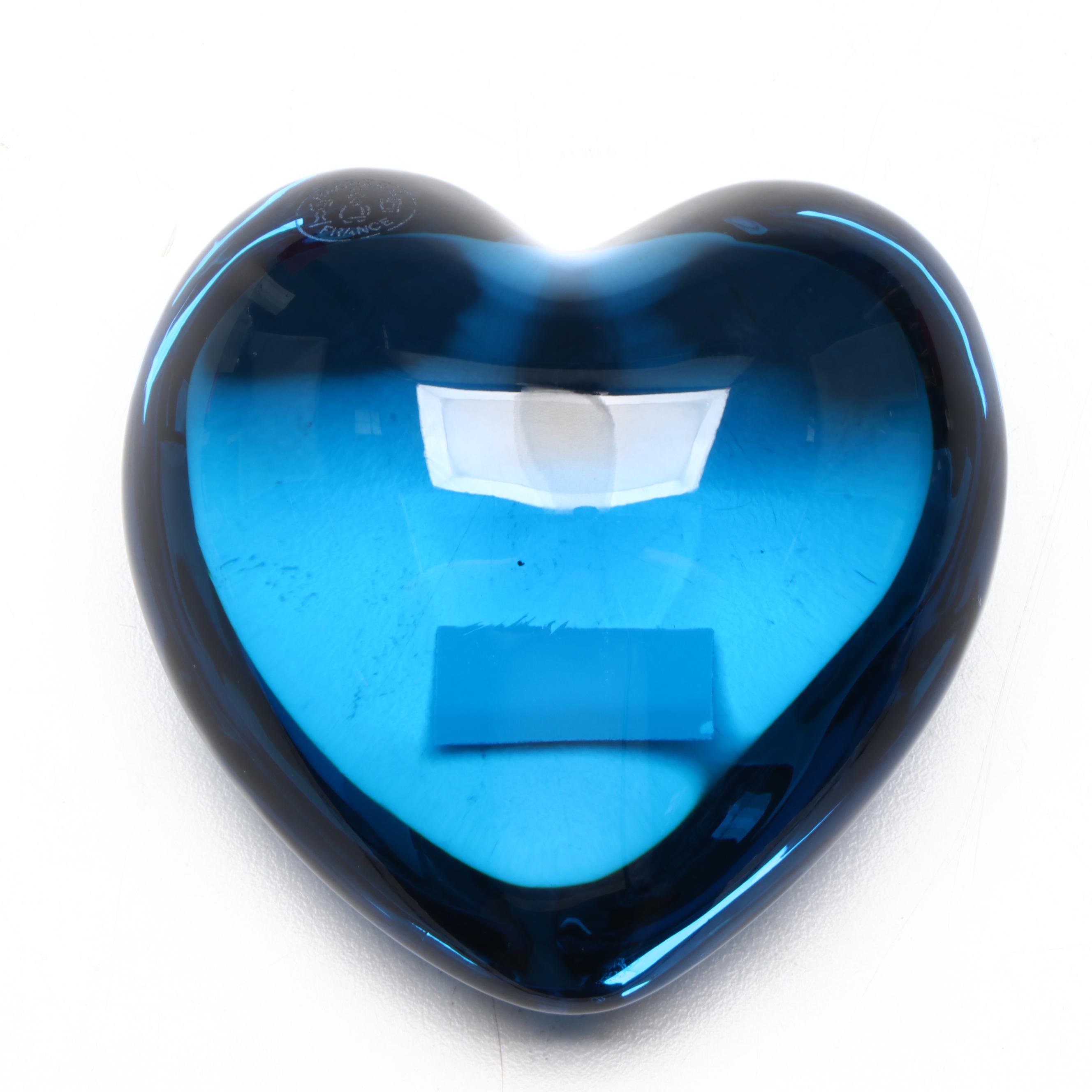 Baccarat Blue Heart Crystal Paperweight with Original Box
