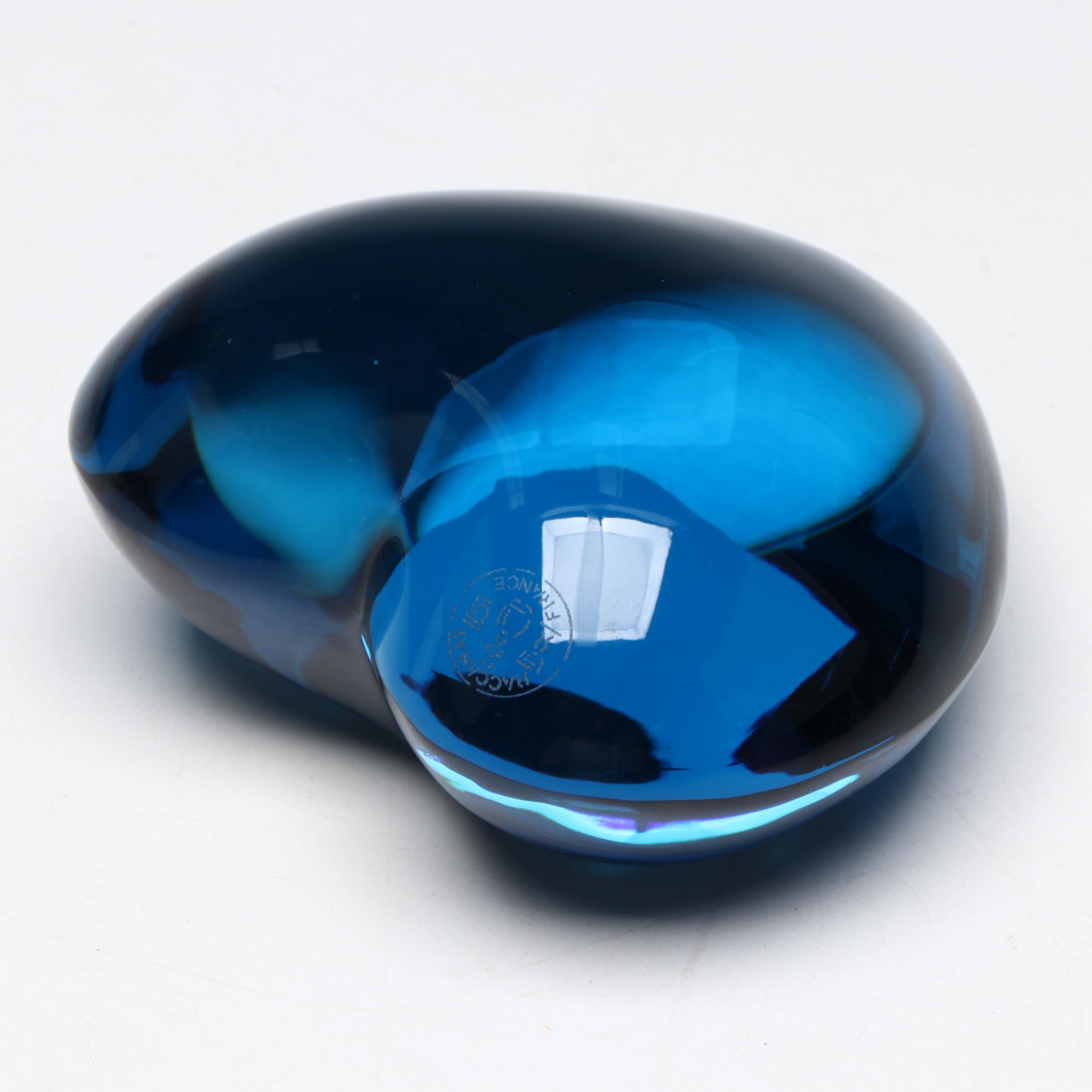 Baccarat Blue Heart Crystal Paperweight with Original Box