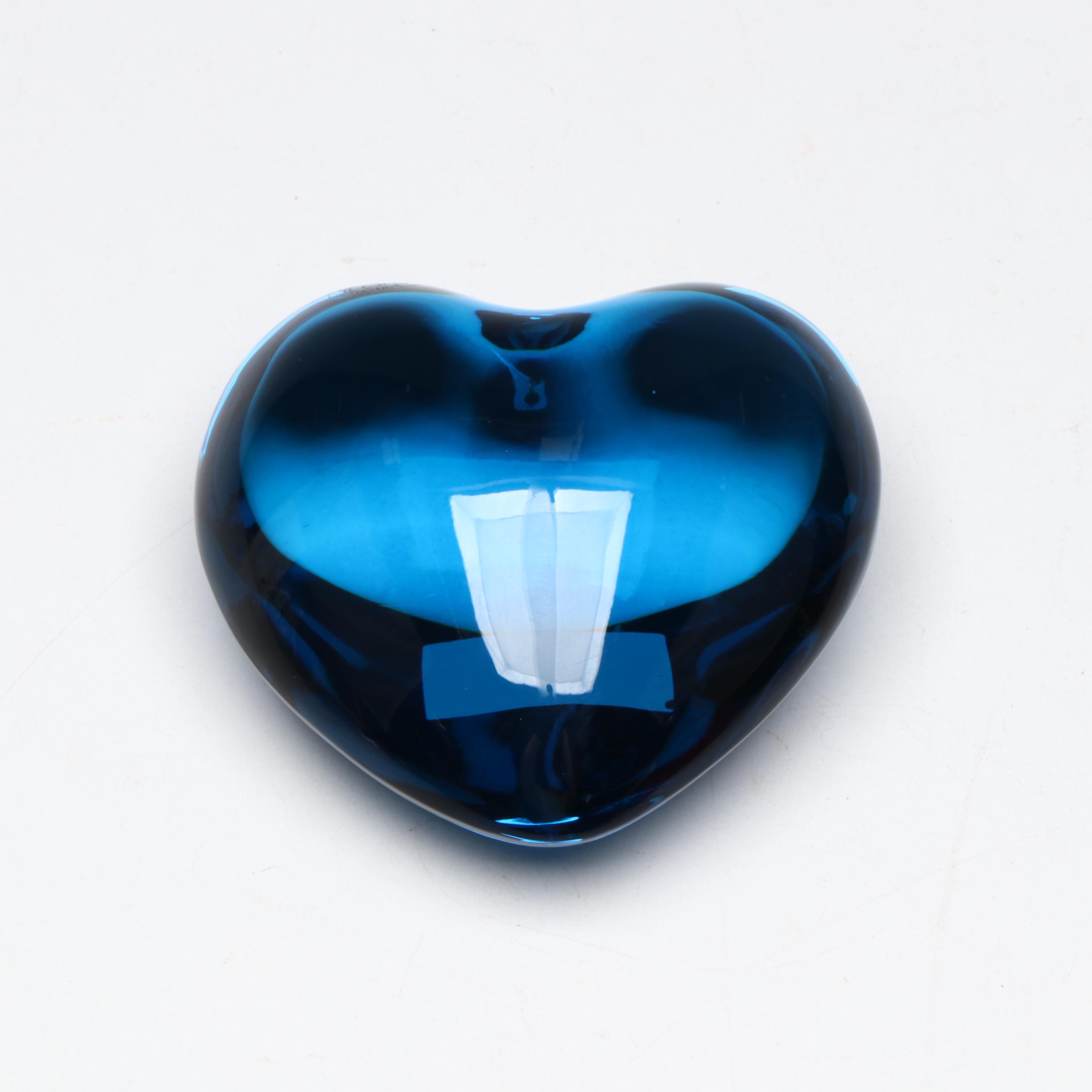 Baccarat Blue Heart Crystal Paperweight with Original Box