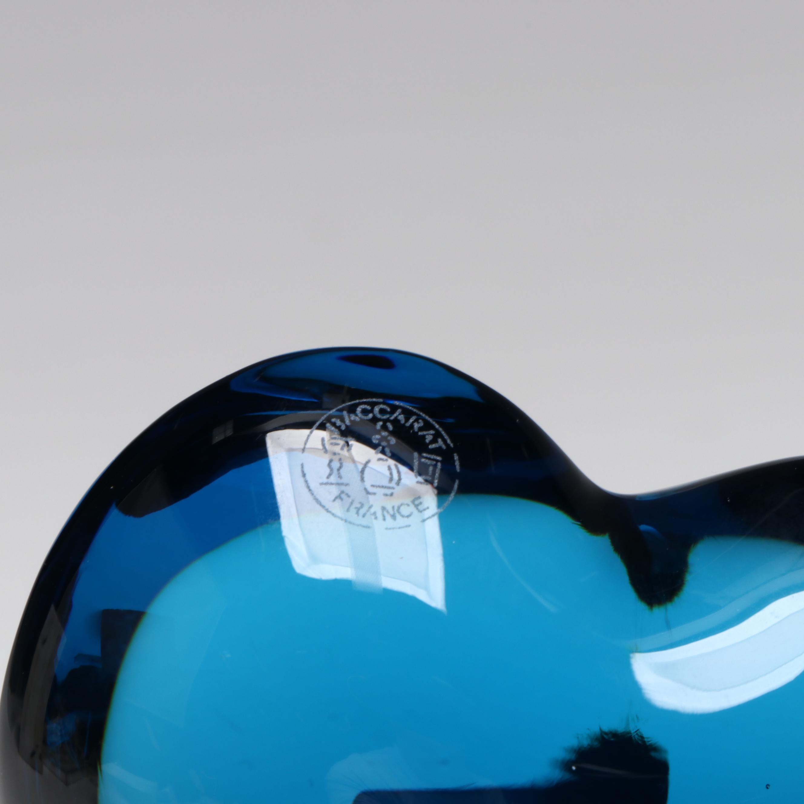 Baccarat Blue Heart Crystal Paperweight with Original Box