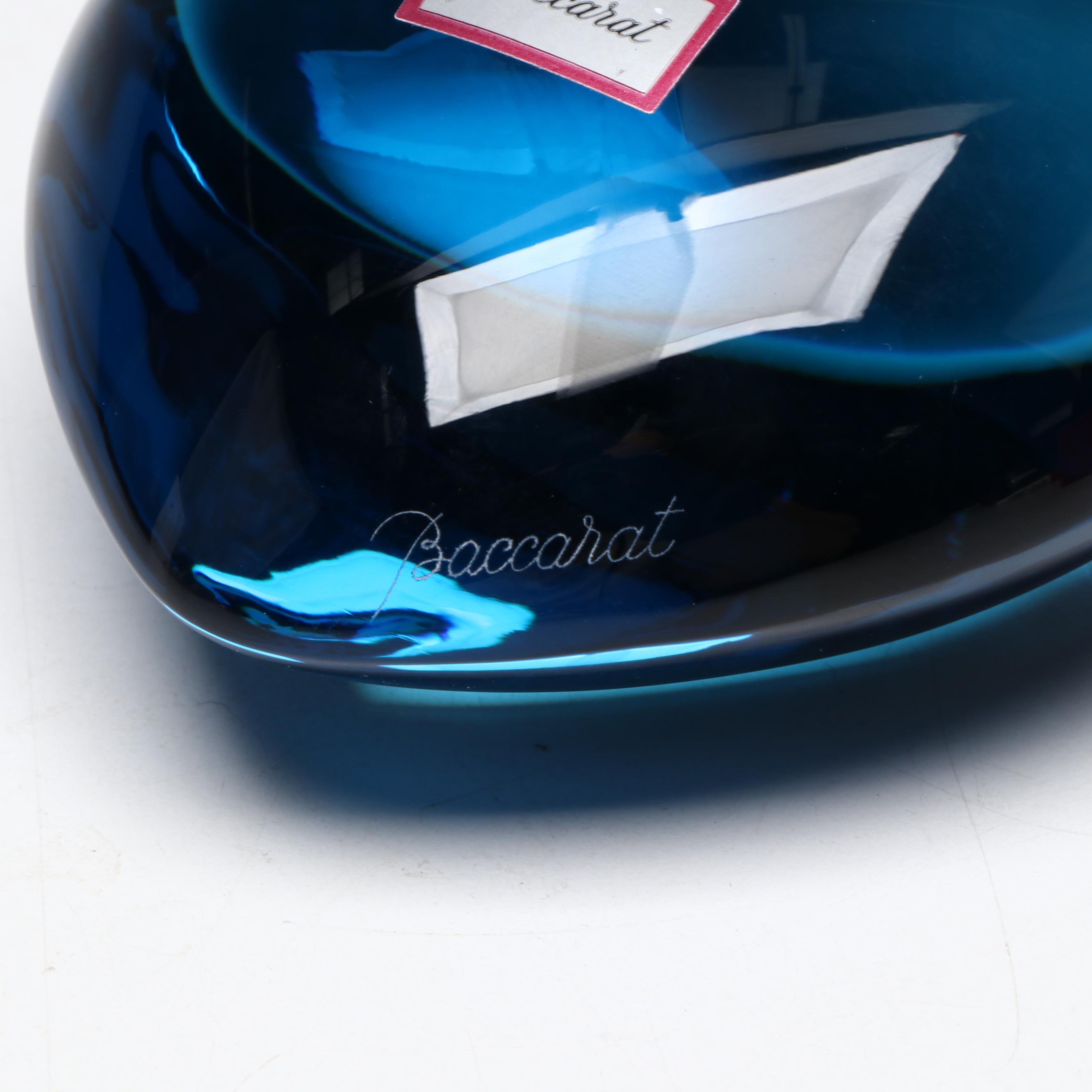 Baccarat Blue Heart Crystal Paperweight with Original Box