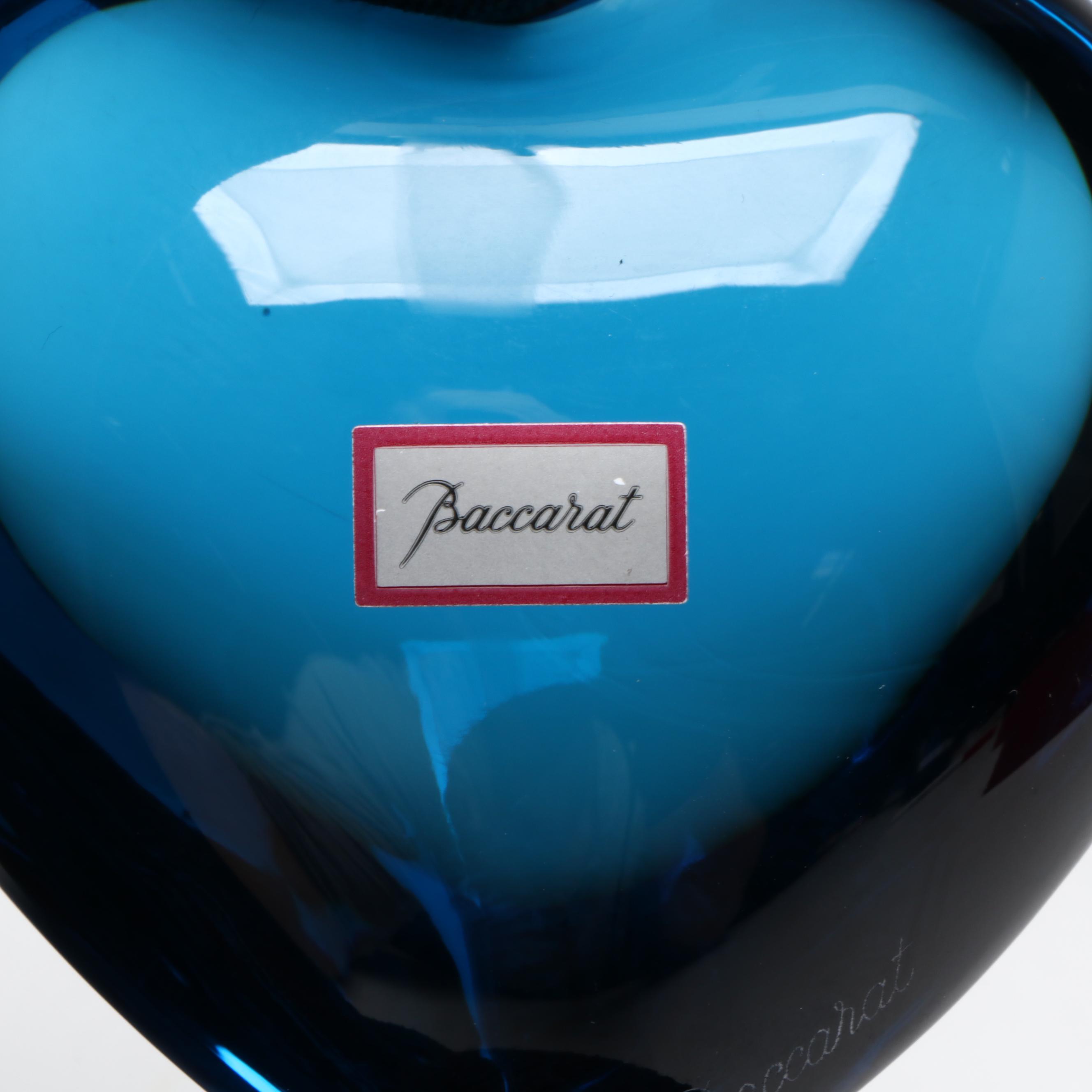 Baccarat Blue Heart Crystal Paperweight with Original Box
