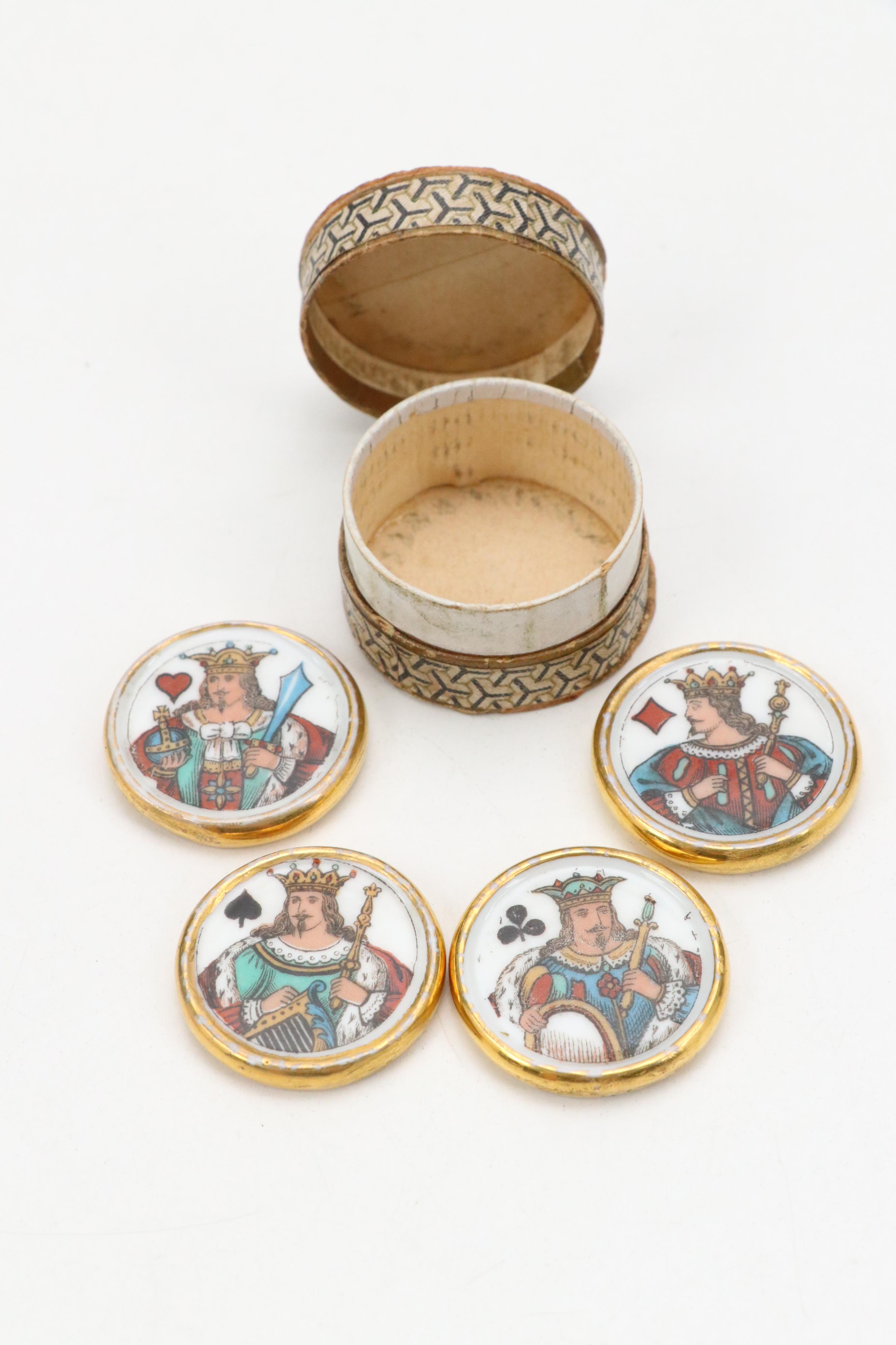 Ceramic, MOP, Bone, and Plastic Whist Card Game Scoring Markers in Boxes