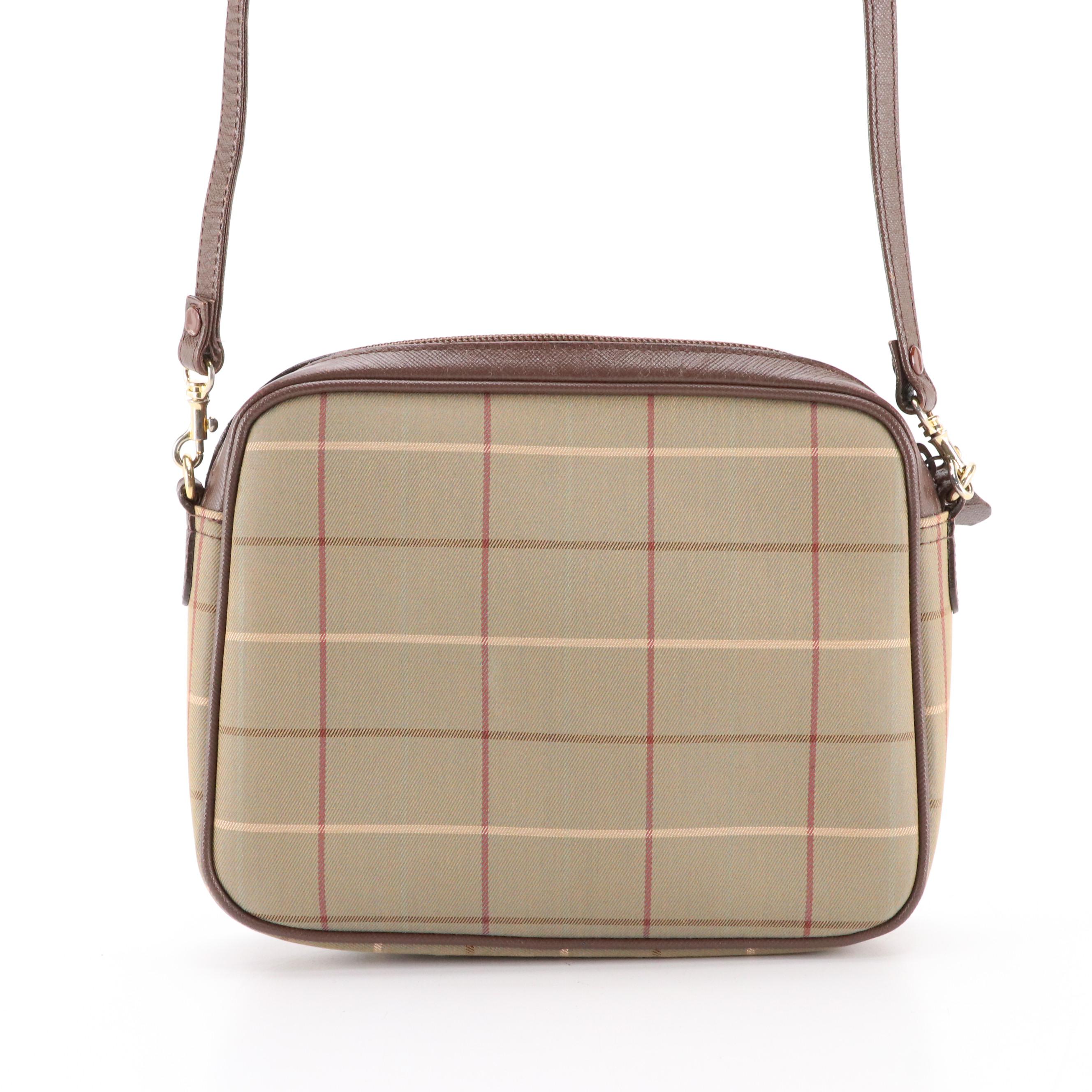 Burberrys Vintage Plaid and Brown Saffiano Trim Crossbody Bag