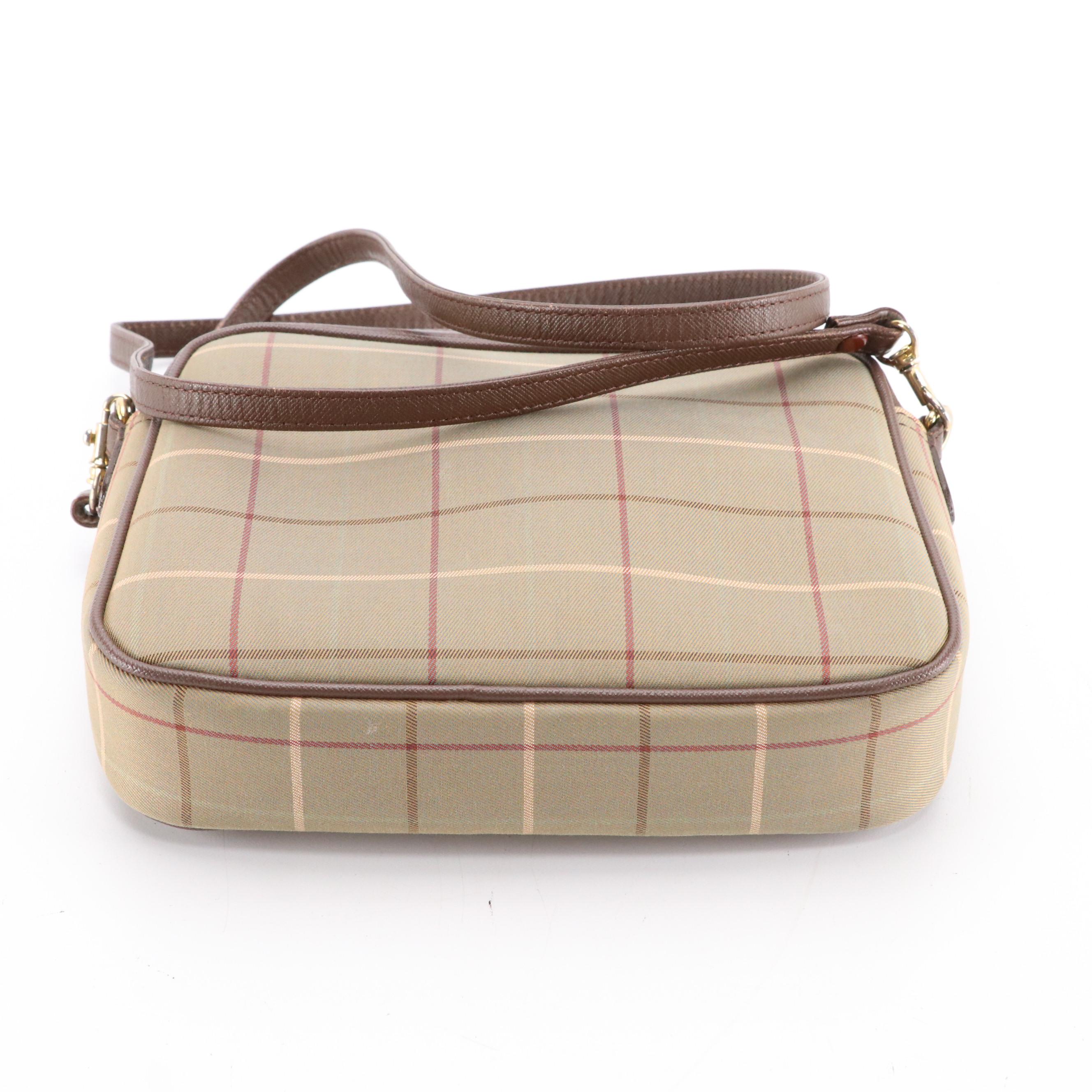 Burberrys Vintage Plaid and Brown Saffiano Trim Crossbody Bag