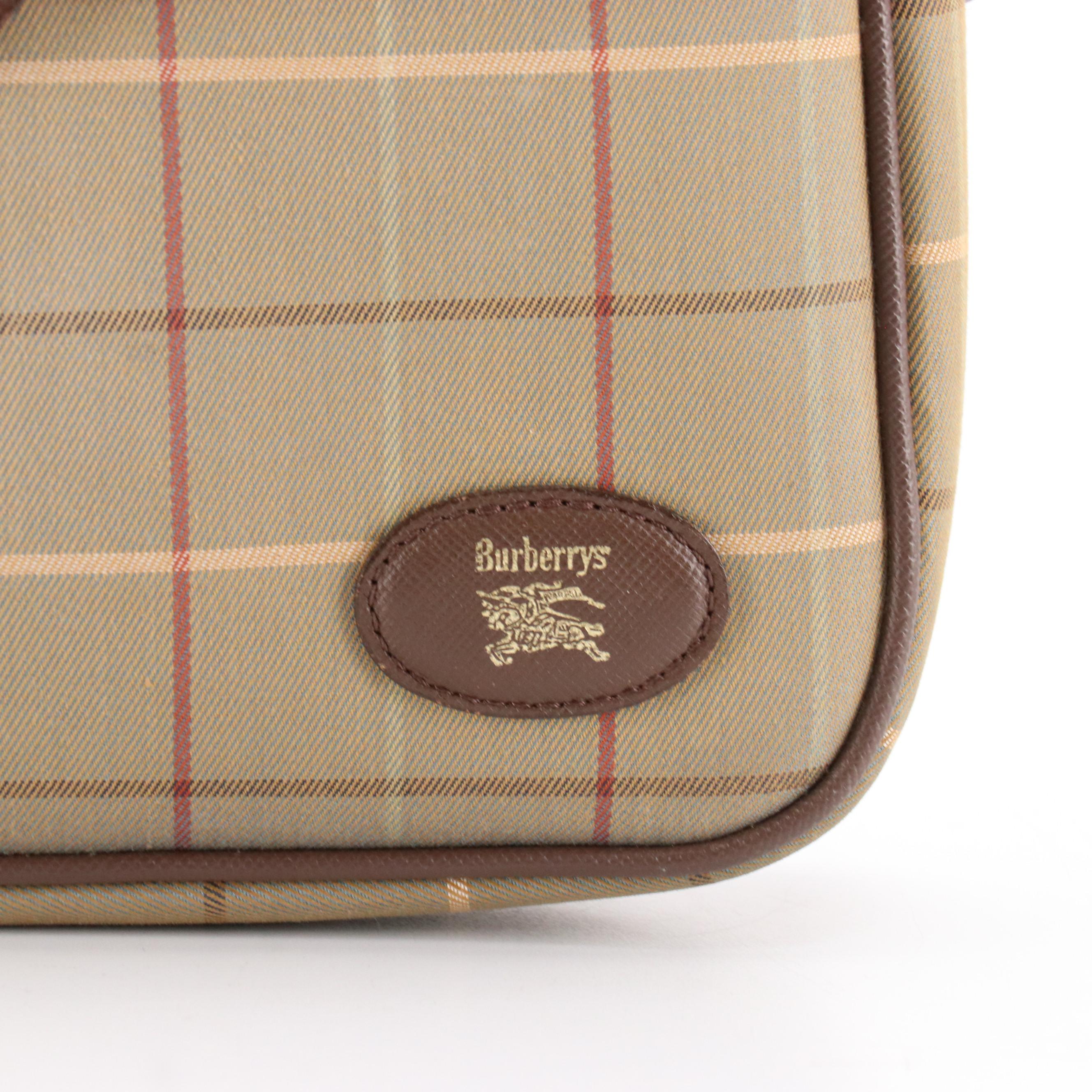 Burberrys Vintage Plaid and Brown Saffiano Trim Crossbody Bag