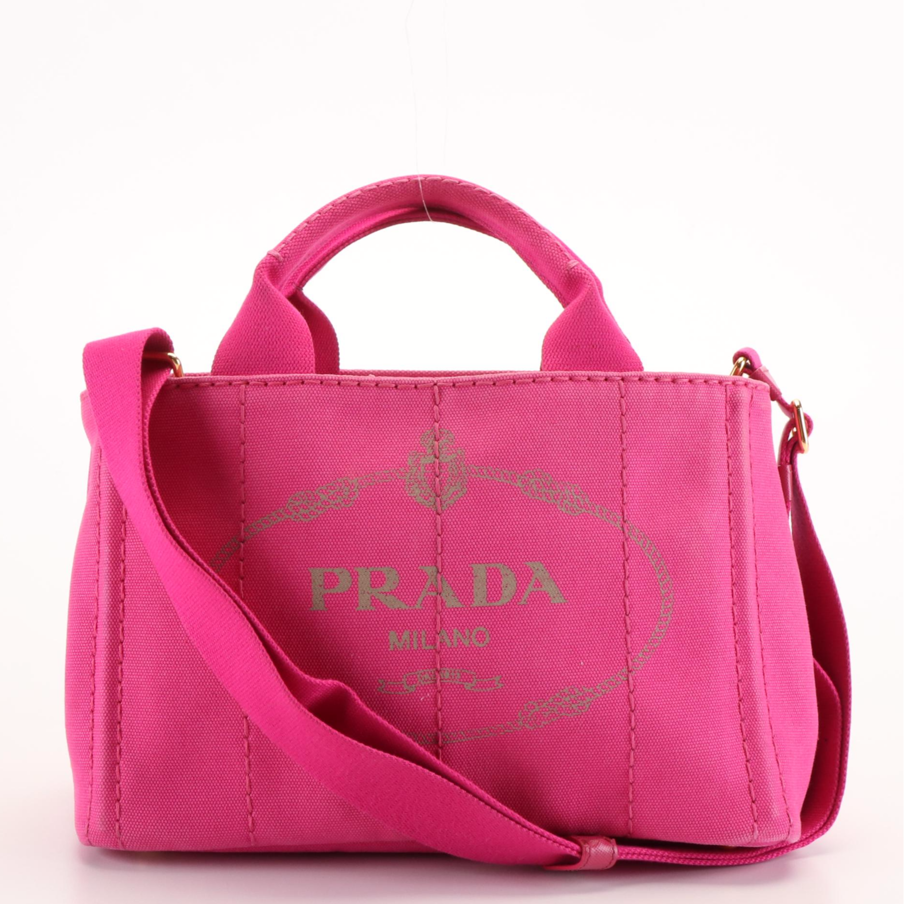 Prada Canapa Logo Pink Canvas Tote Bag