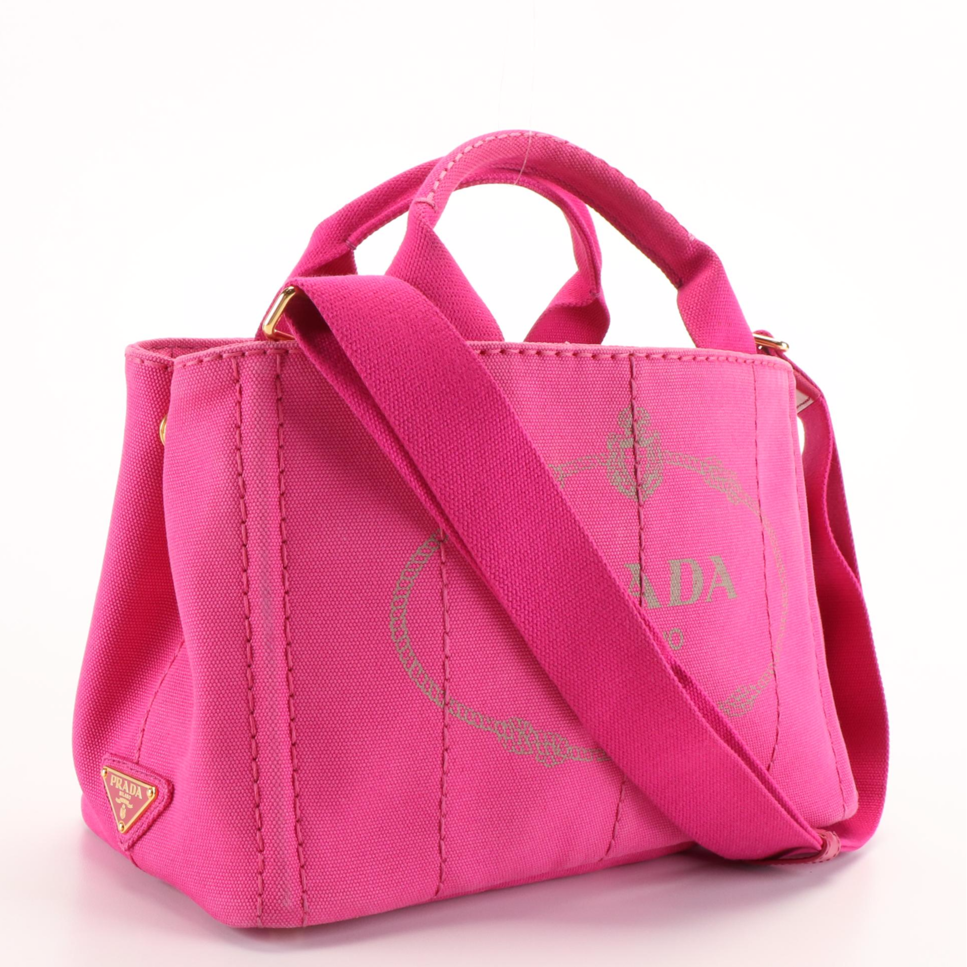 Prada Canapa Logo Pink Canvas Tote Bag