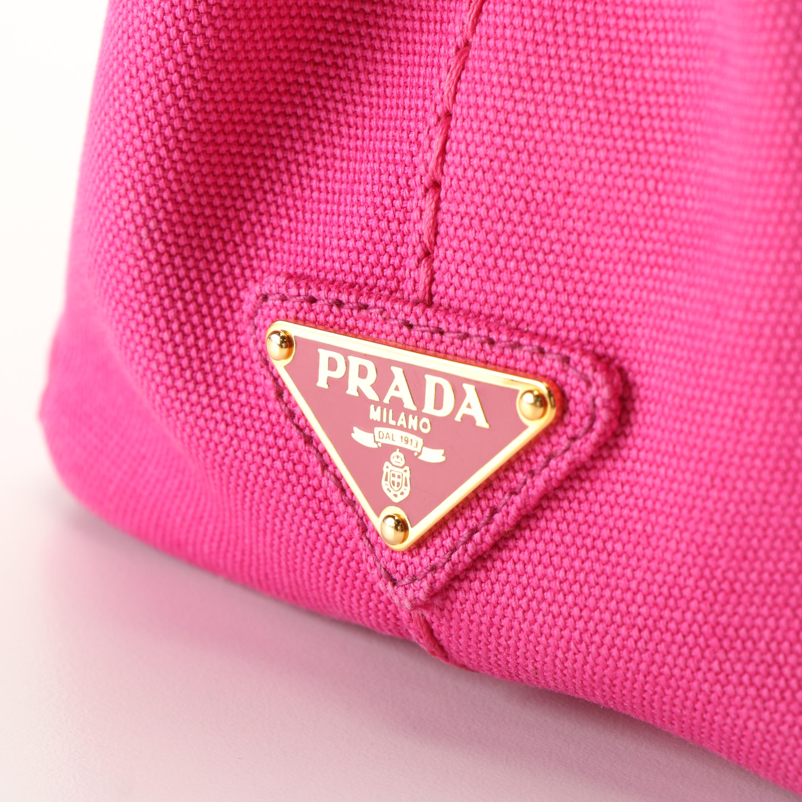 Prada Canapa Logo Pink Canvas Tote Bag