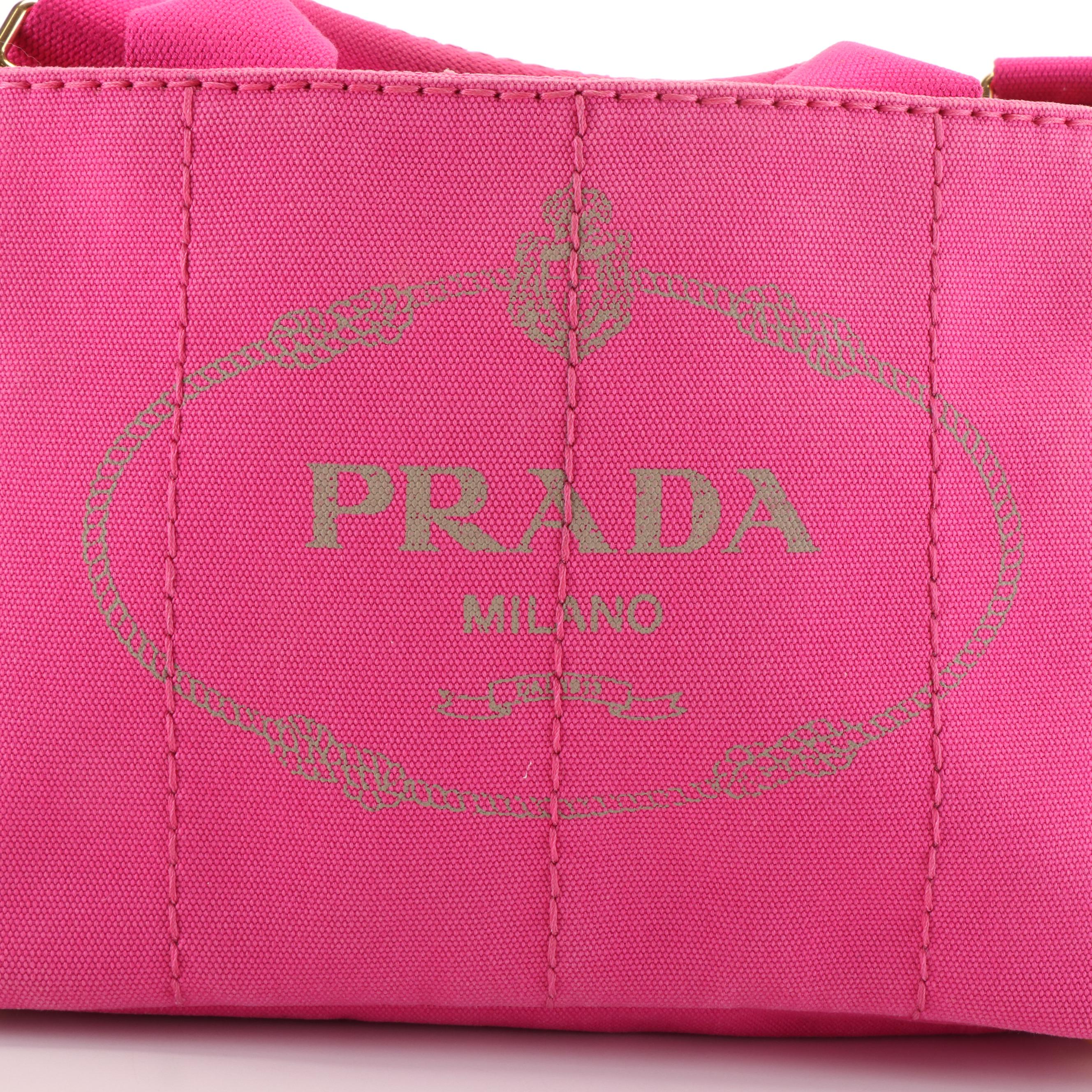 Prada Canapa Logo Pink Canvas Tote Bag
