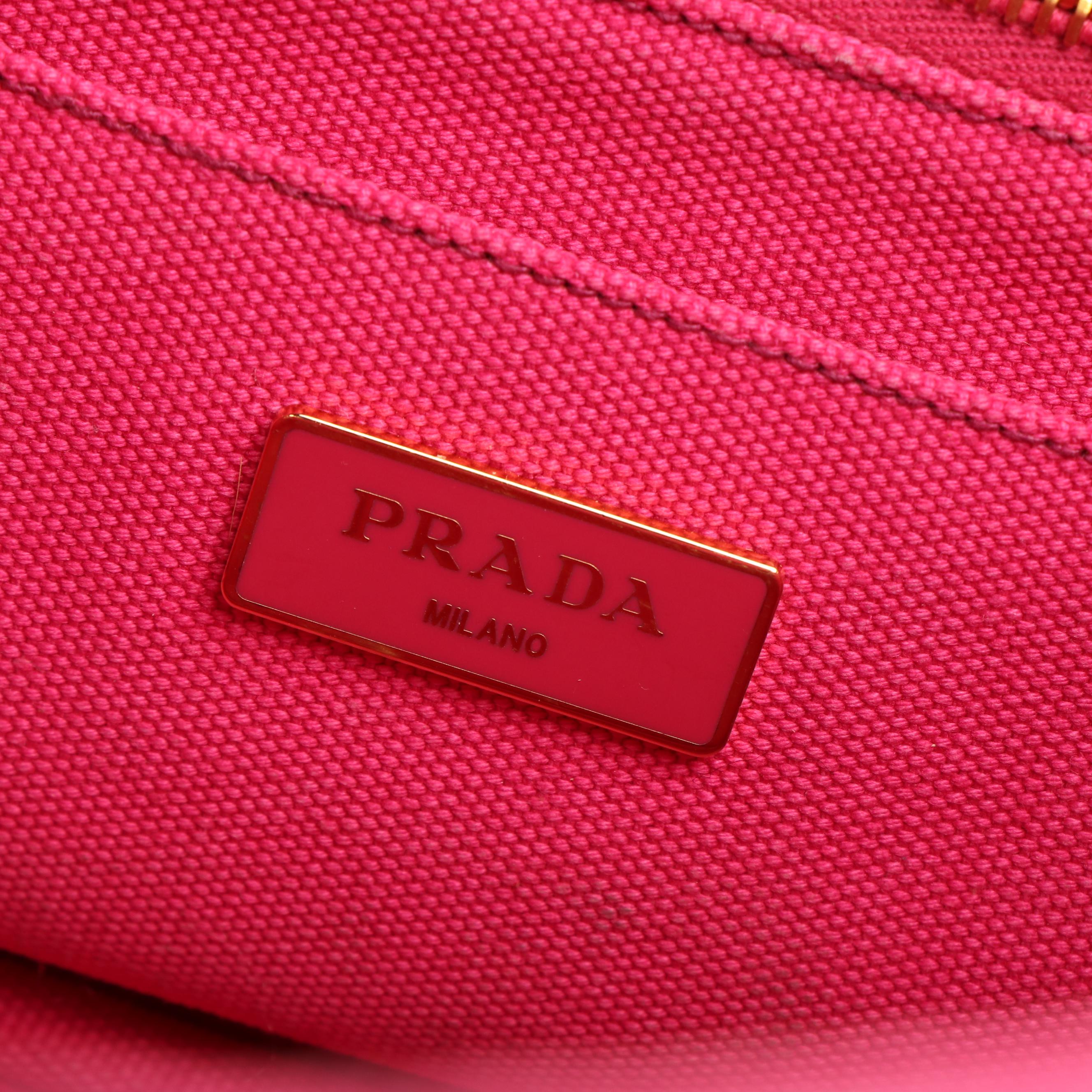 Prada Canapa Logo Pink Canvas Tote Bag