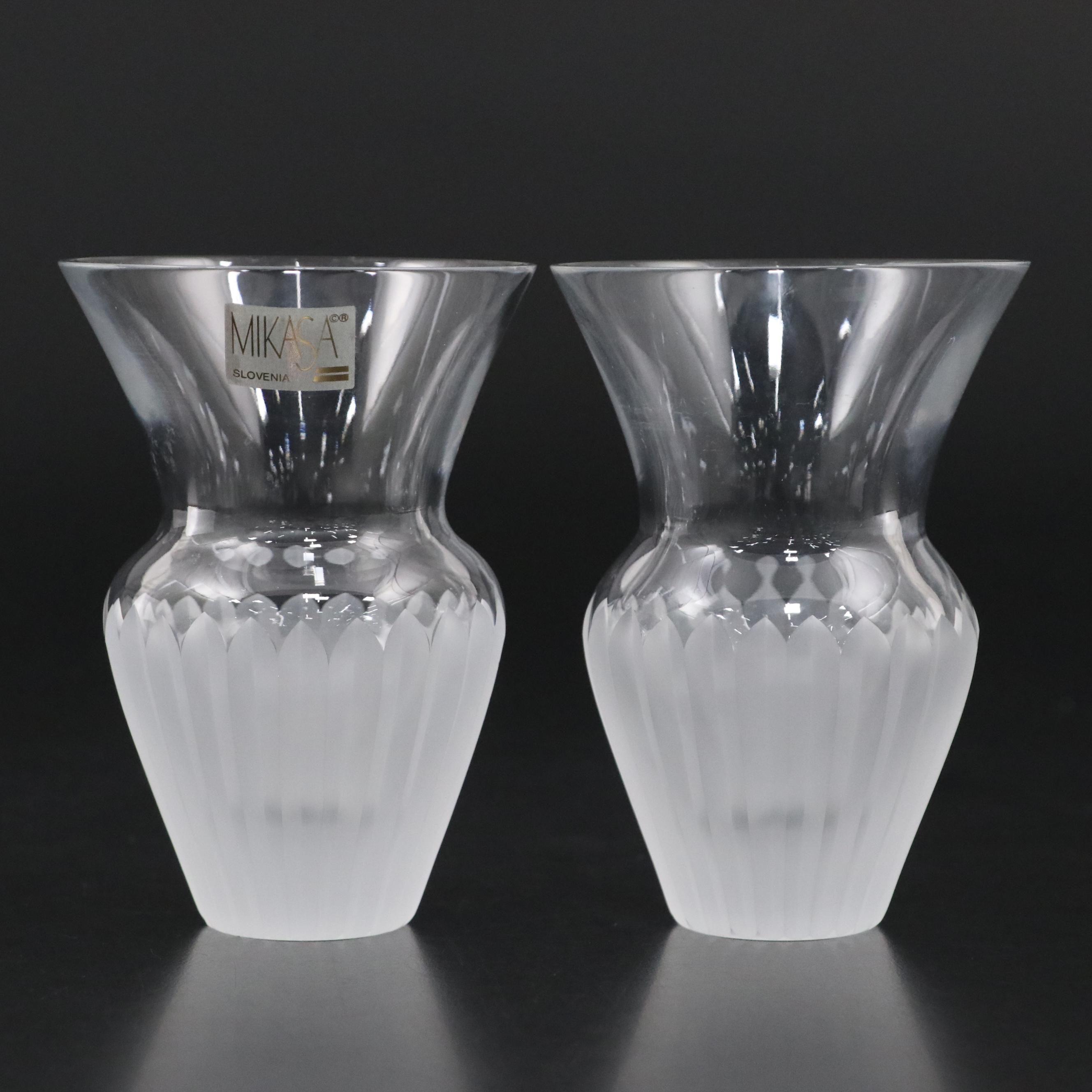 Mikasa Crystal Vase Pair with Other Cut Crystal Vase and Nut Bowl