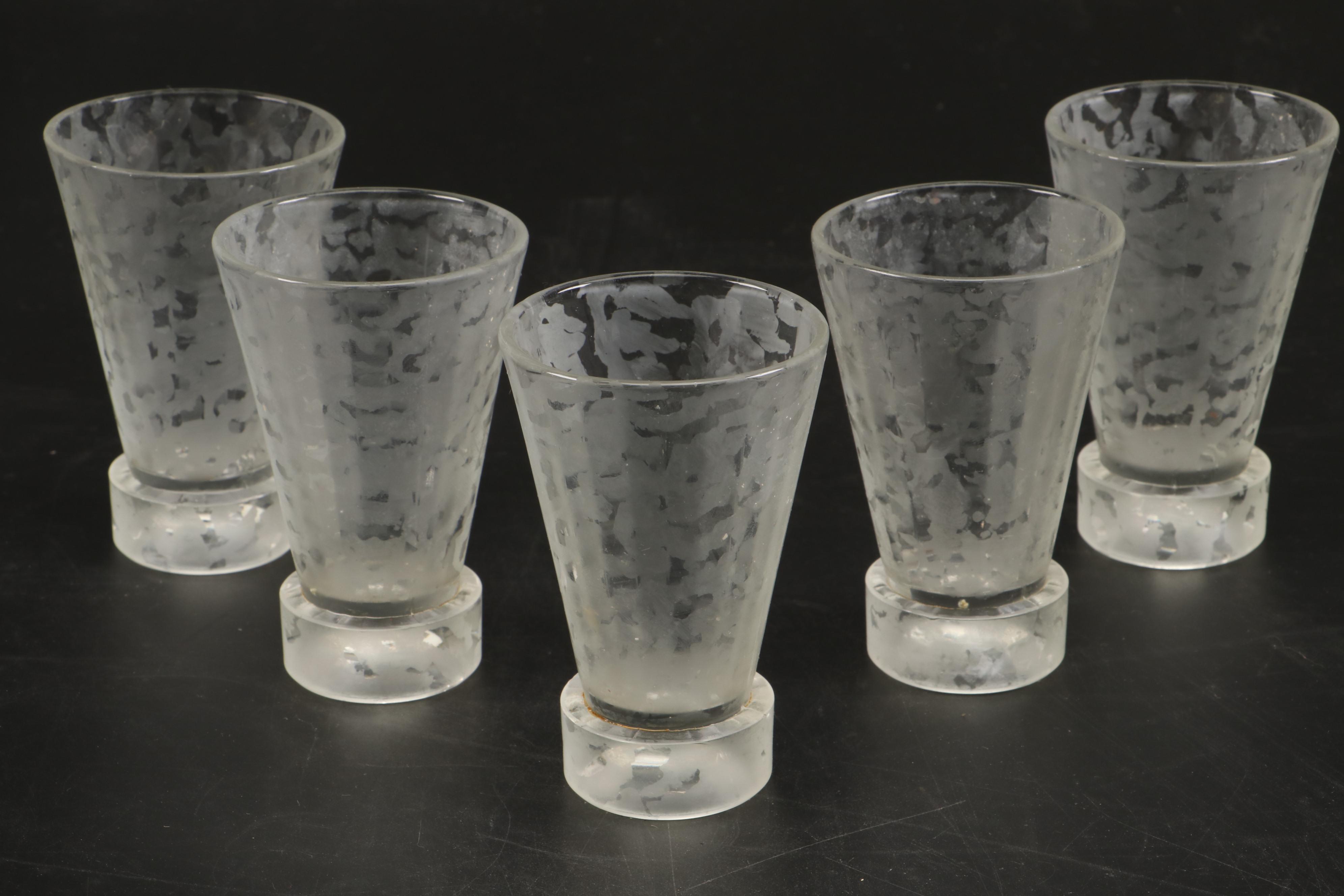 Etched Glass Cocktail Shaker and Shot Glasses