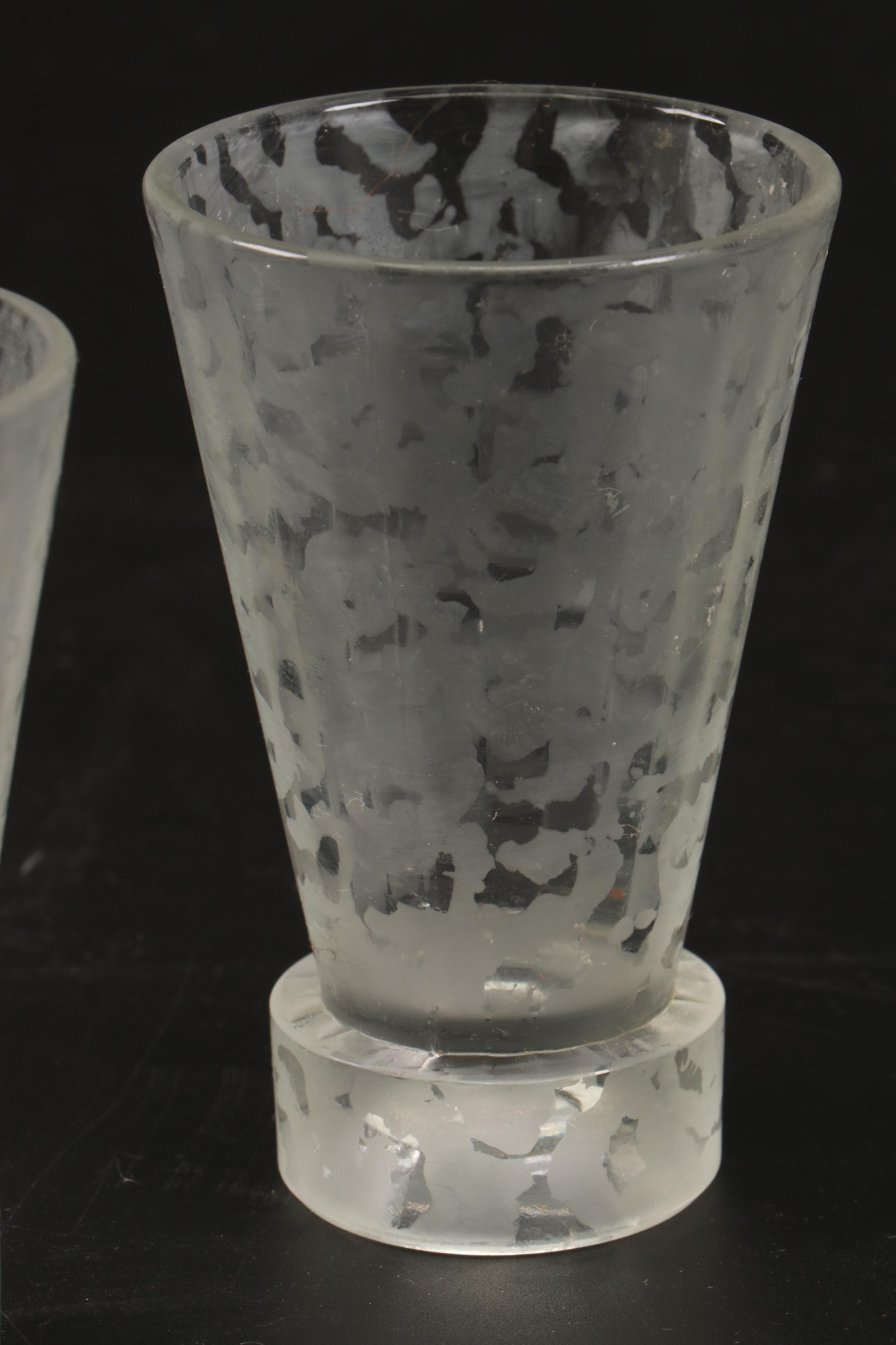 Etched Glass Cocktail Shaker and Shot Glasses