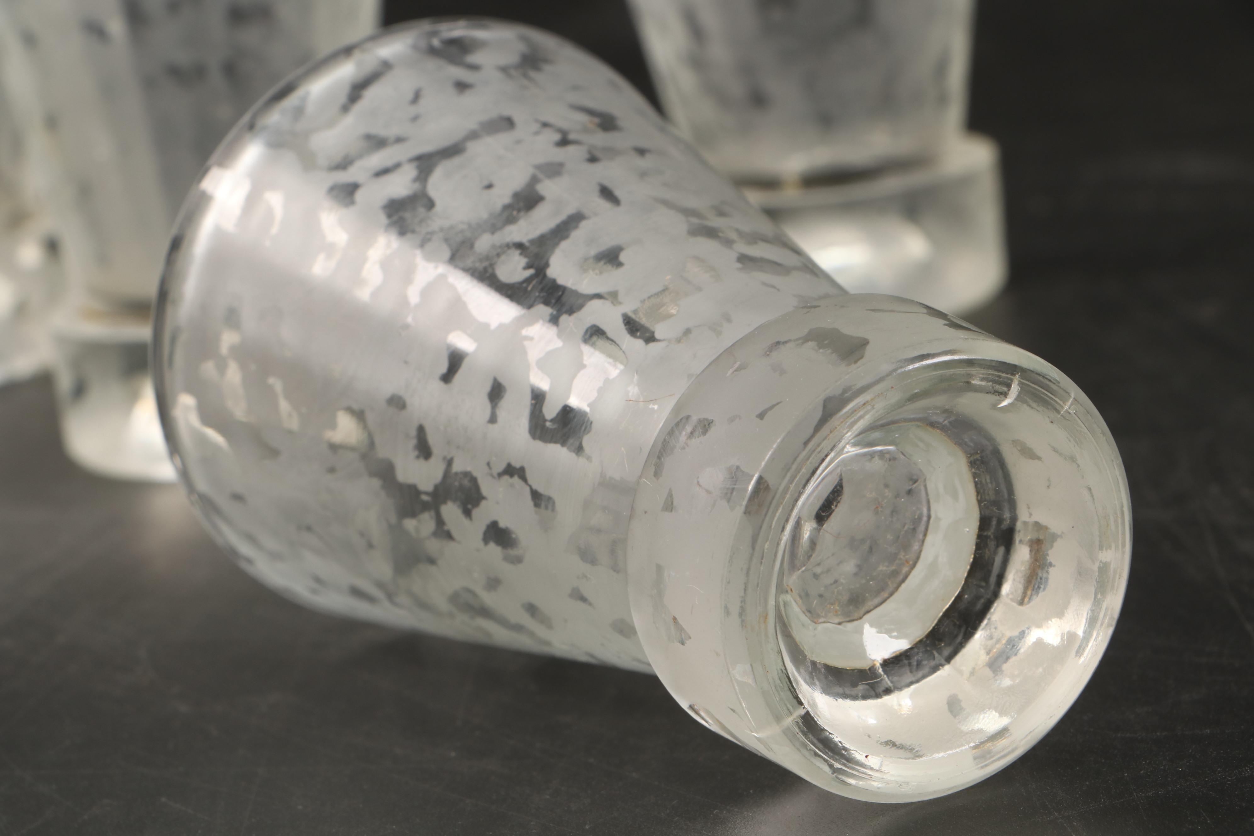 Etched Glass Cocktail Shaker and Shot Glasses