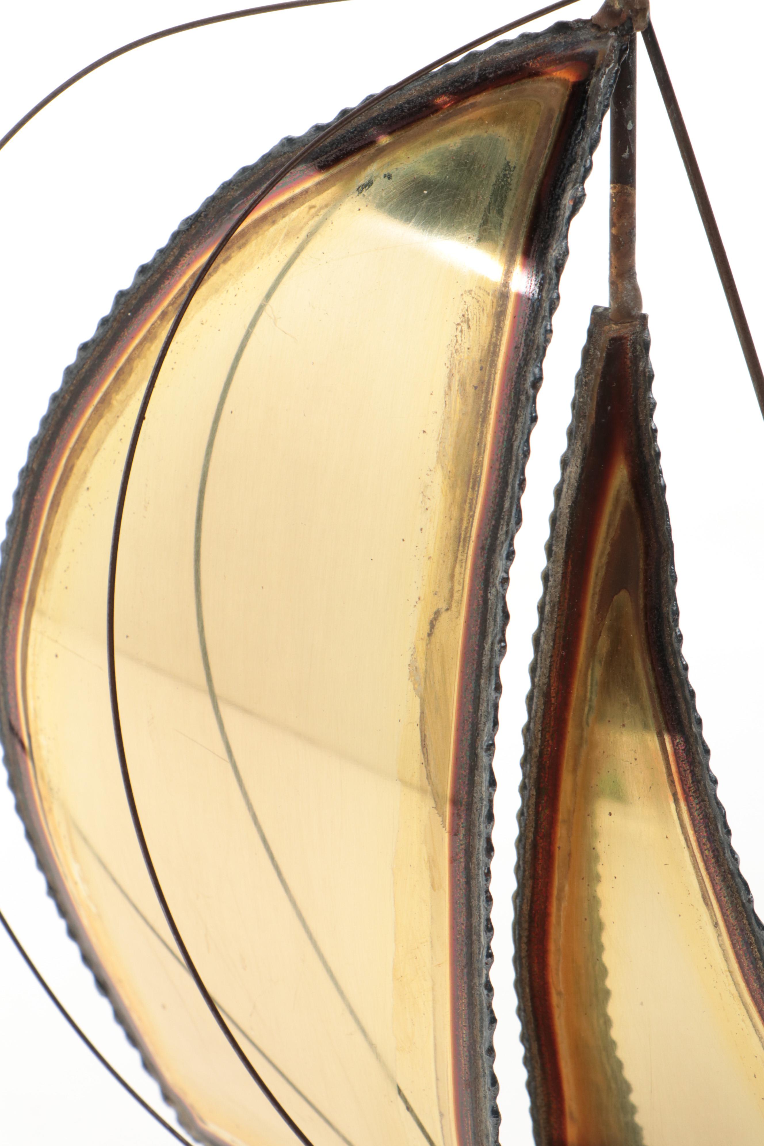 MCM John DeMott Signed Welded Brass Sailboat Sculpture on Stone Base