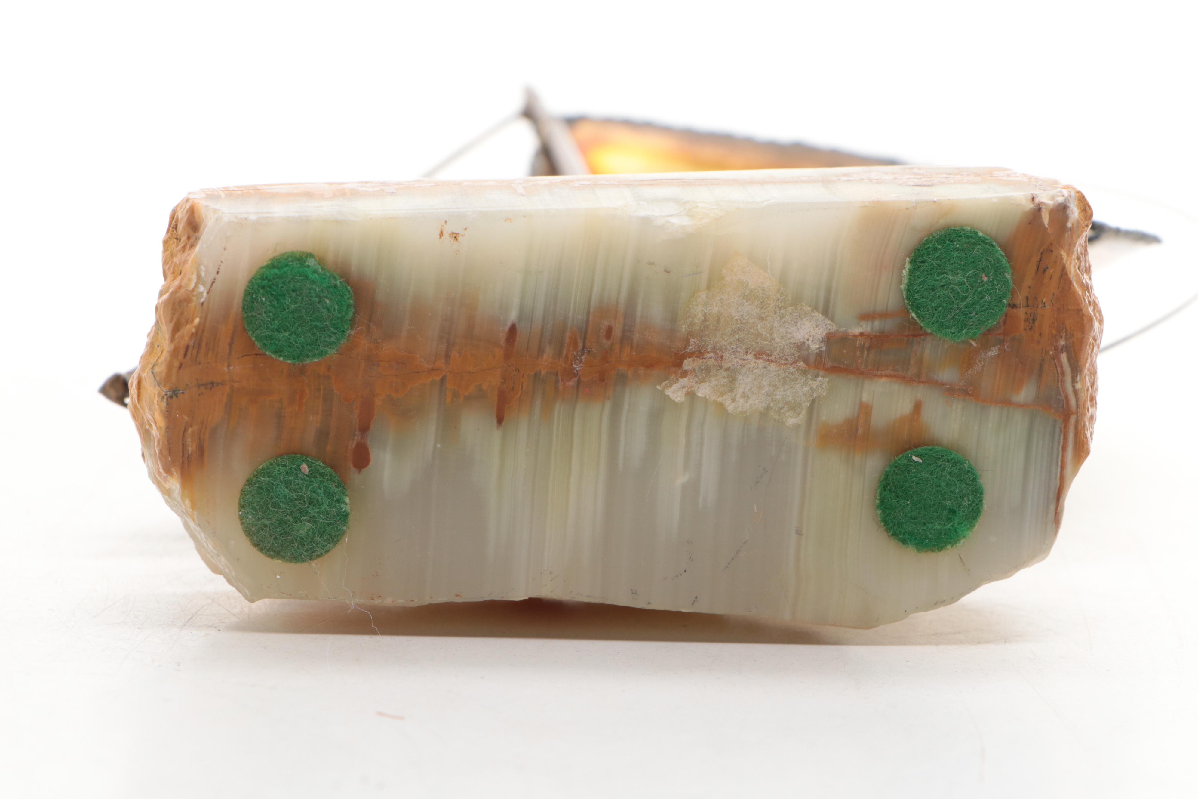 MCM John DeMott Signed Welded Brass Sailboat Sculpture on Stone Base