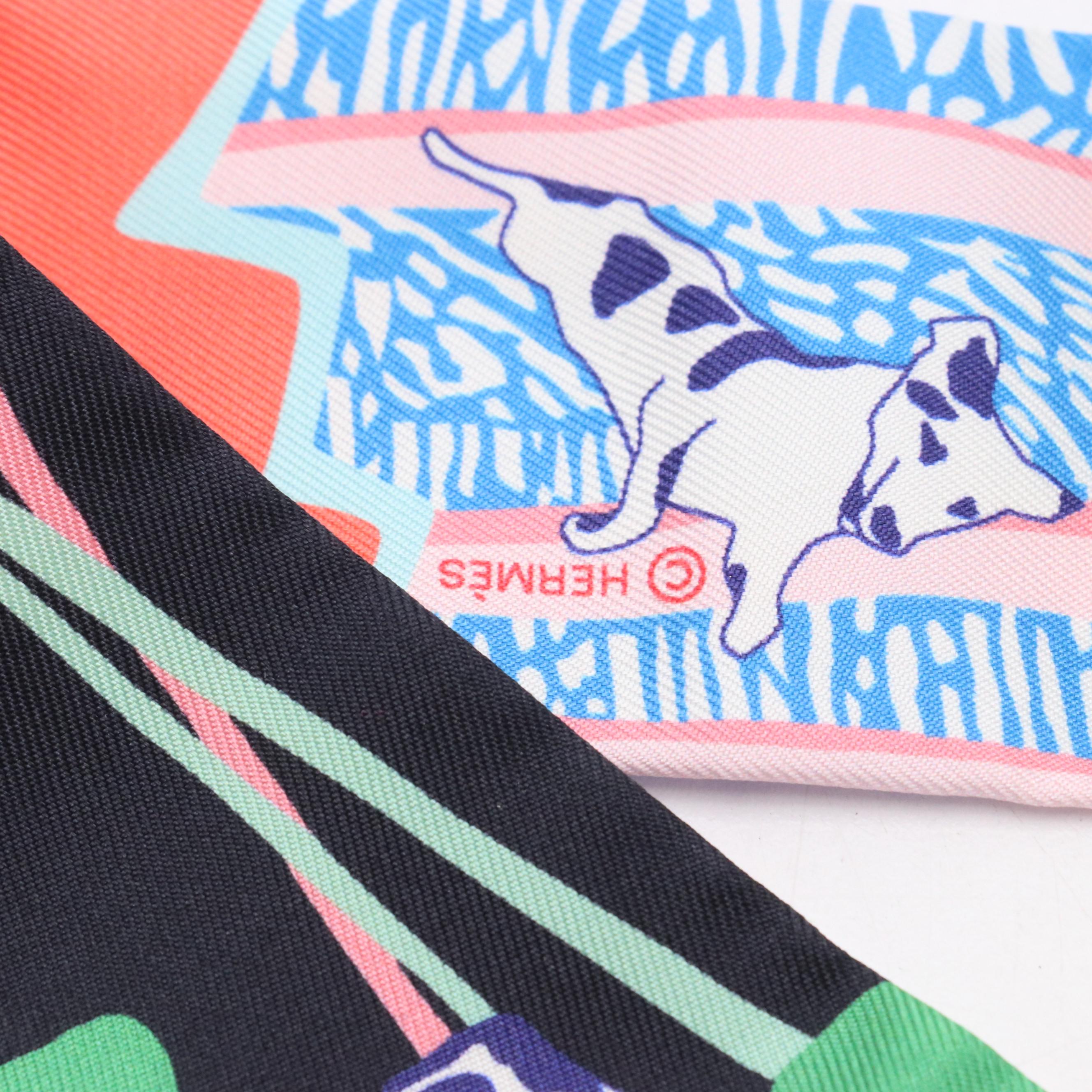 Hermès "En Liberté!" Dog Print Silk Twilly Scarf, New With Tags