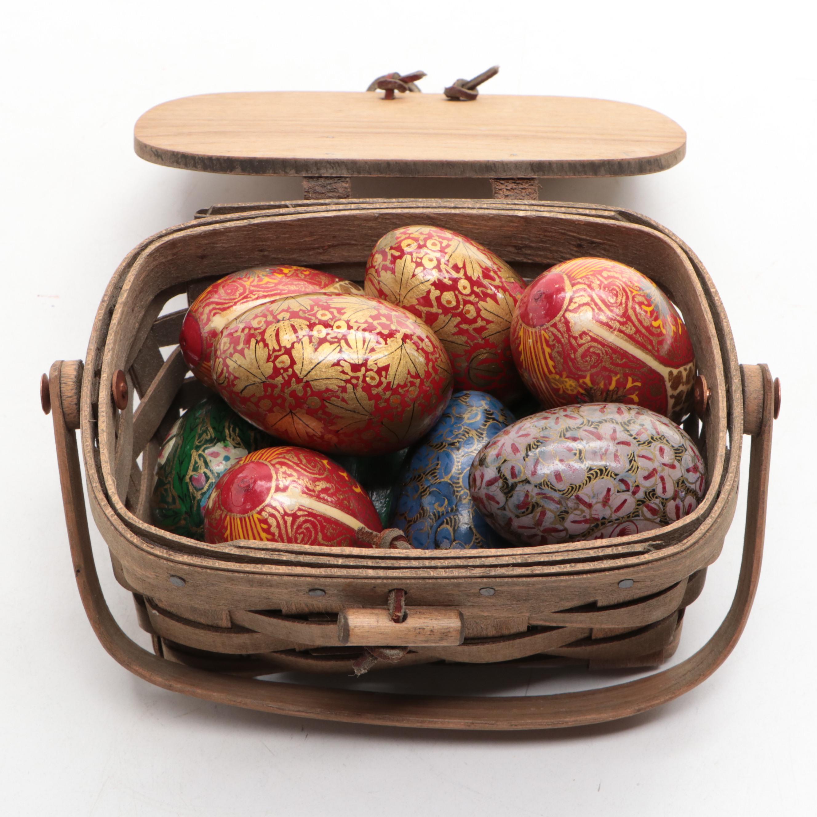 Hand-Painted Floral Motif Wood Egg Figurines with More