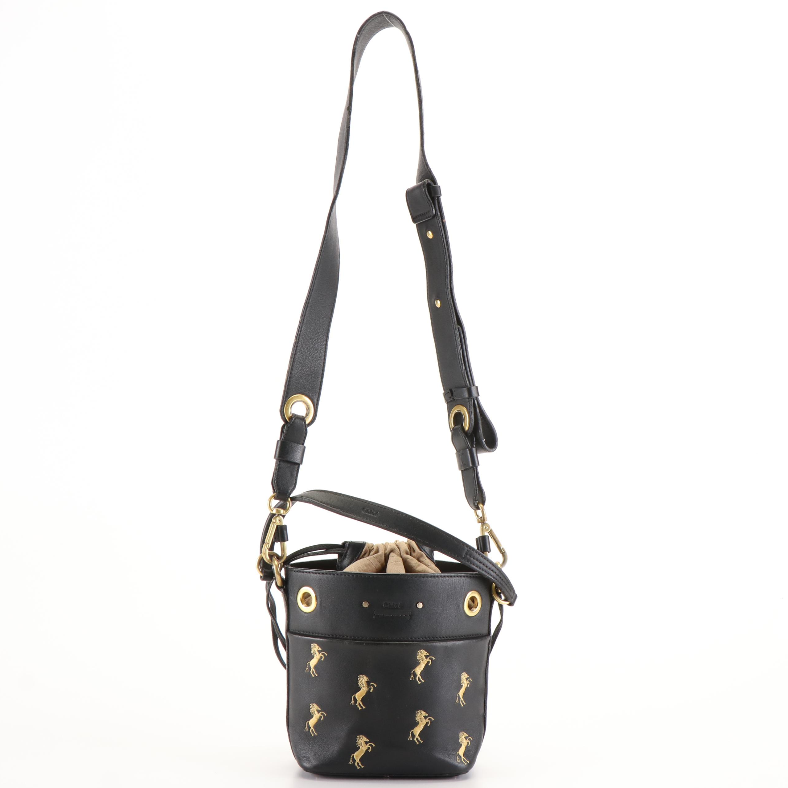 Chloé Roy Embroidered Mini Horse Leather Bucket Bag